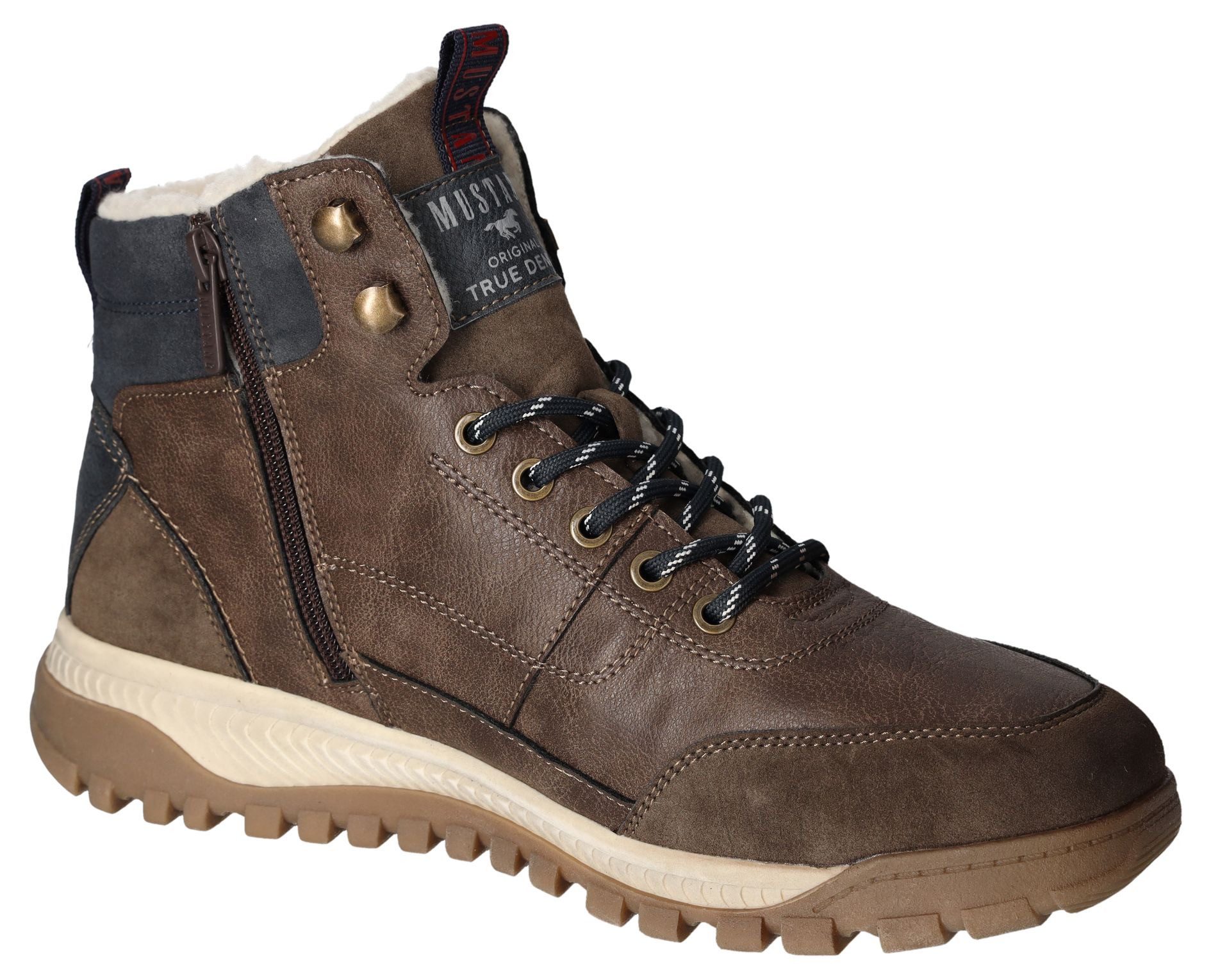 Mustang Shoes Winterlaarzen sleehak, veterschoenen, enkellaars met contrastafwerking