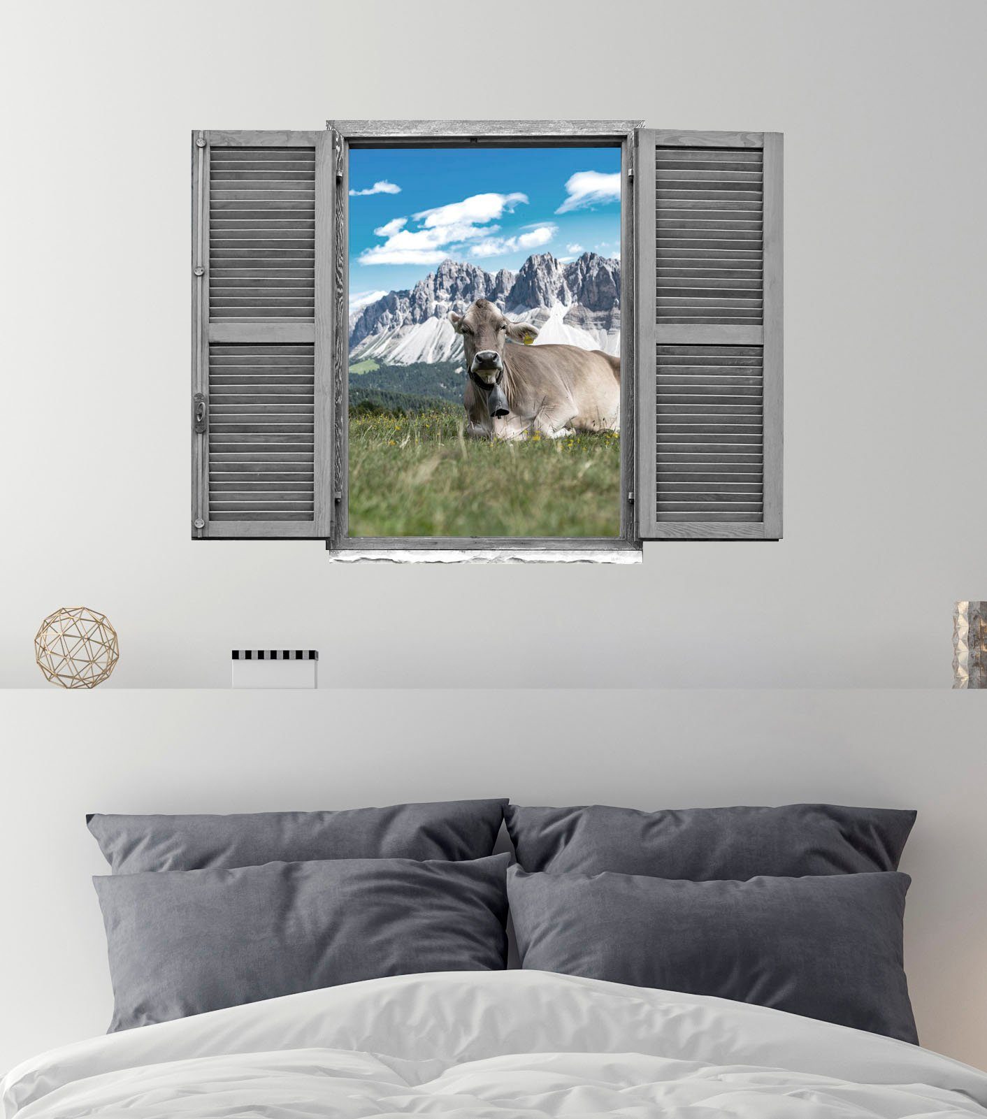 queence Wandfolie Koeien Muursticker, muurdecoratie, zelfklevend, 3D, raam (1 stuk)