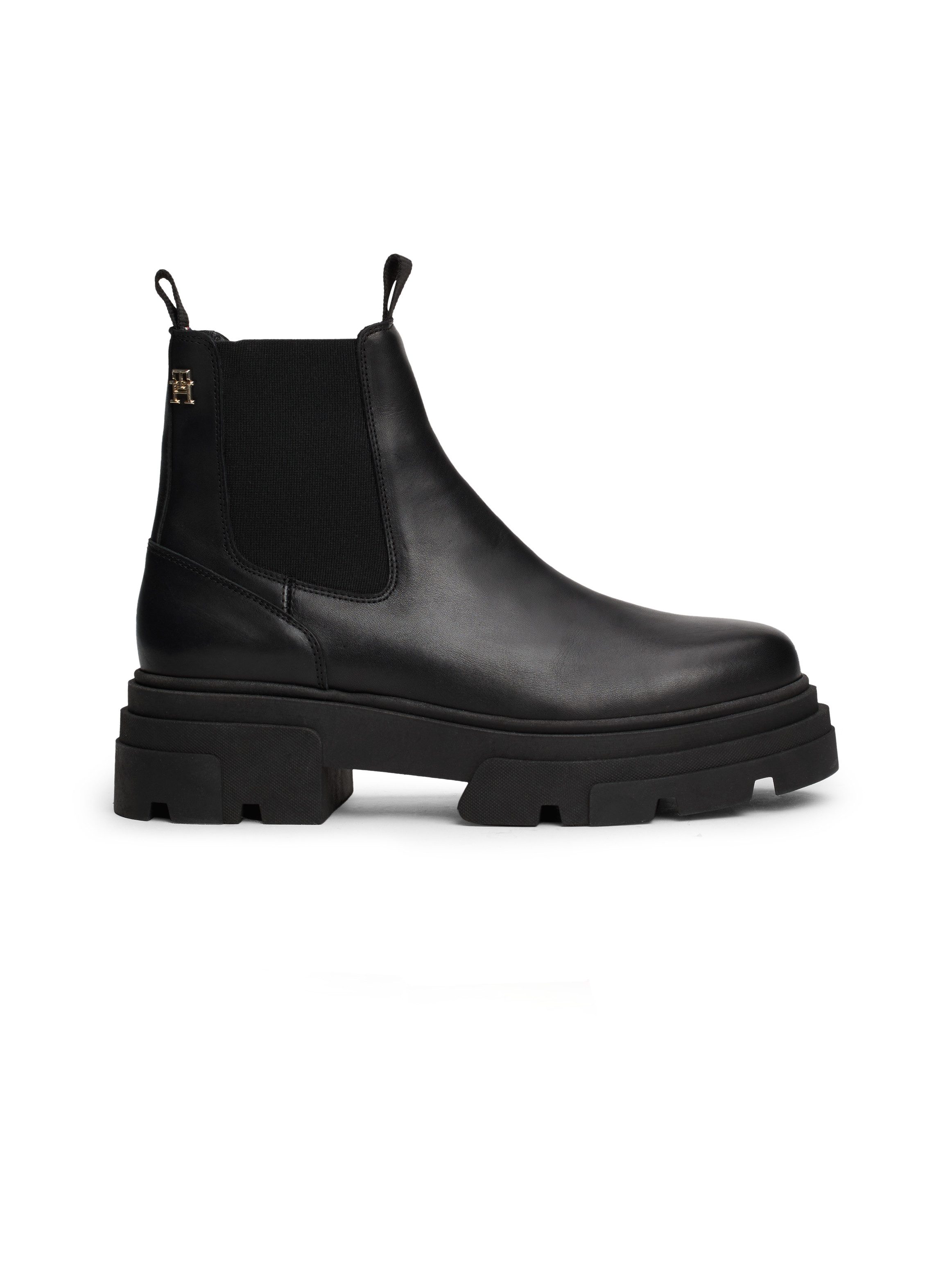 Tommy Hilfiger Chelsea-boots COMBAT LEATHER LOW CHELSEA hakken, enkellaars, chunky boots met twee aantrek-lussen
