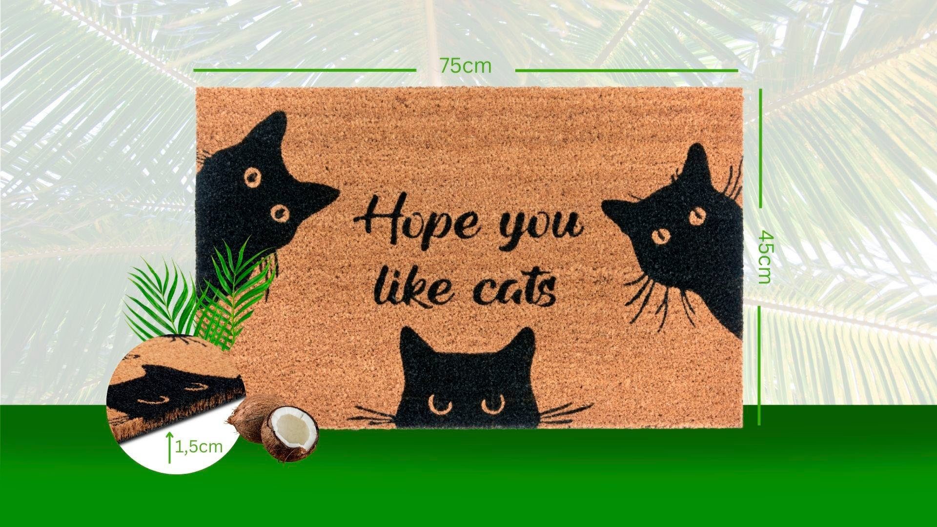 HANSE Home Mat Mix Mats Kokos Cat Fan, deurmat Kokos, vuilopvangmat, outdoor, antislip, binnen, kokosmat, gang