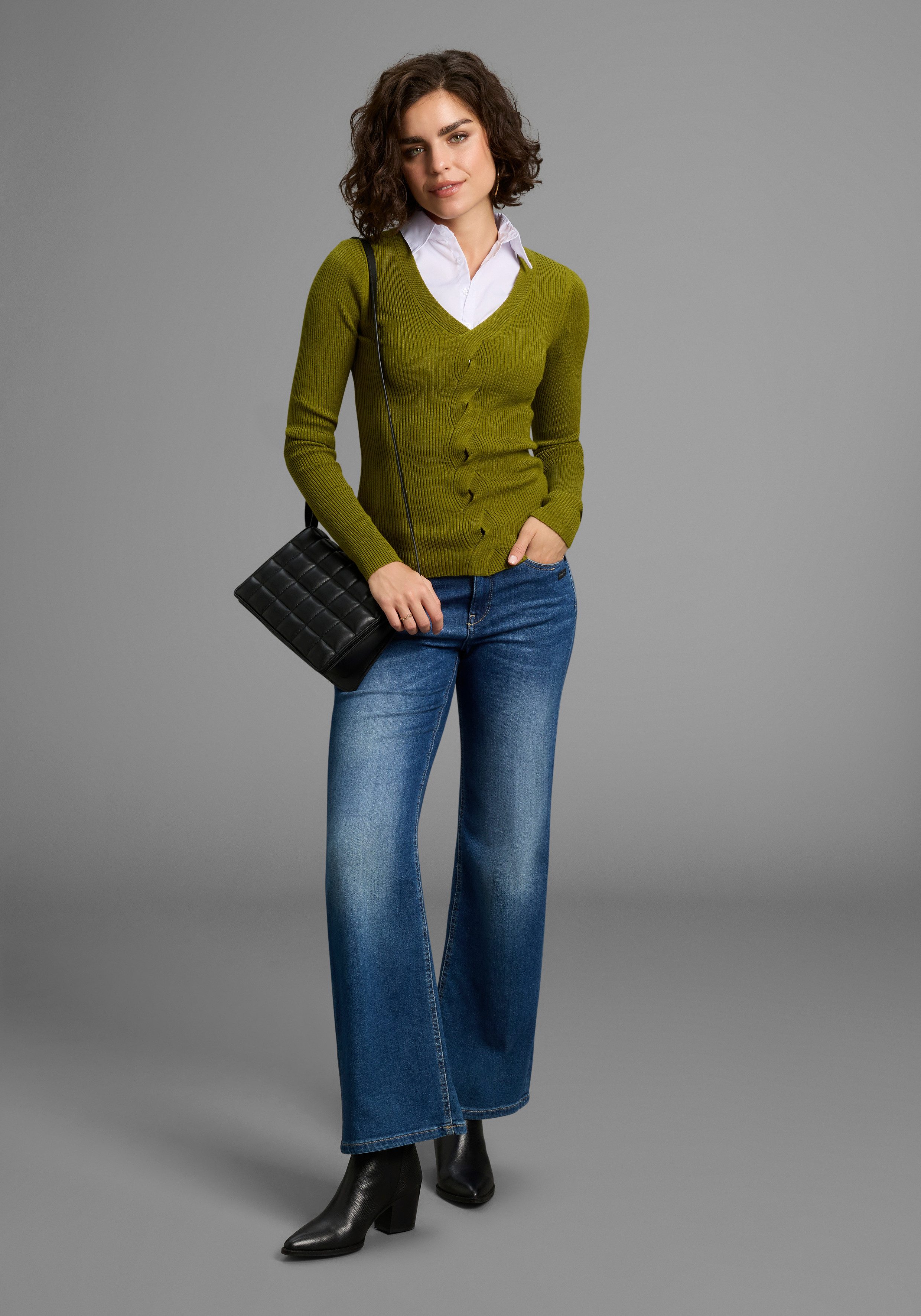 Laura Scott Trui met V-hals met kabelmotief - nieuwe collectie