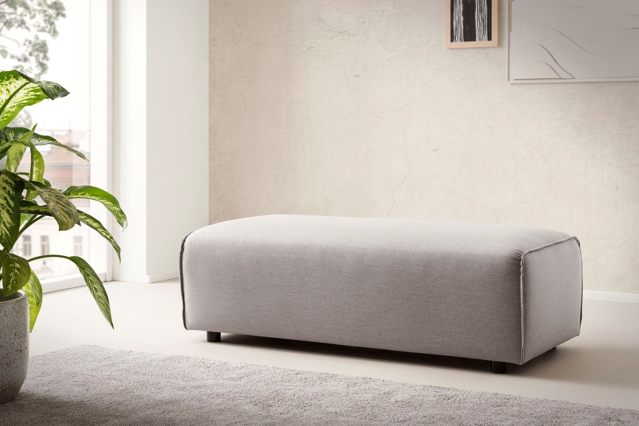 LeGer Home by Lena Gercke Hocker PIARA, poef met biesnaad in cord of linnenlook bij de serie piara, rechthoekig, zwarte voeten, comfortabel zitcomfort