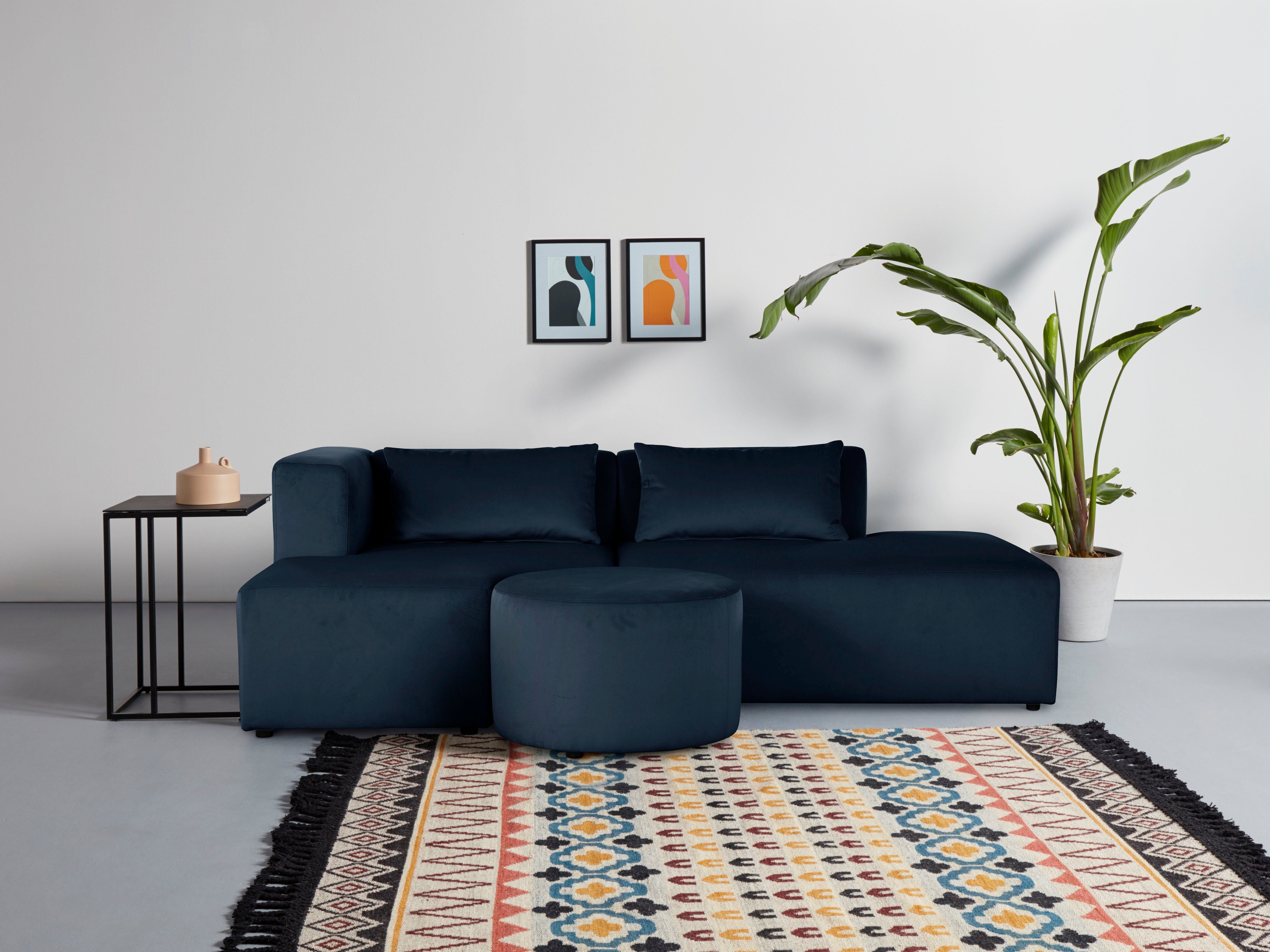 Leonique Hoekbank Alexane L-vorm samengesteld uit modules, in vele stofkwaliteiten en kleuren. blauw, hoekbanken, Ottomane links