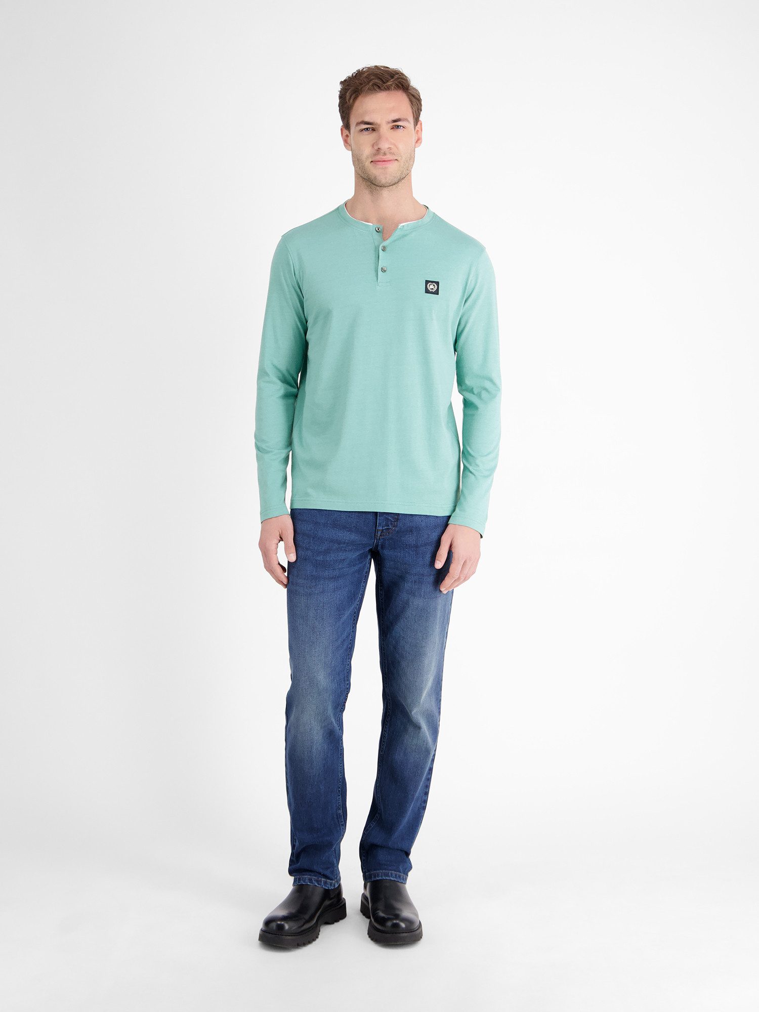 Lerros Sweatshirt LERROS Serafino-shirt met lange mouwen voor heren