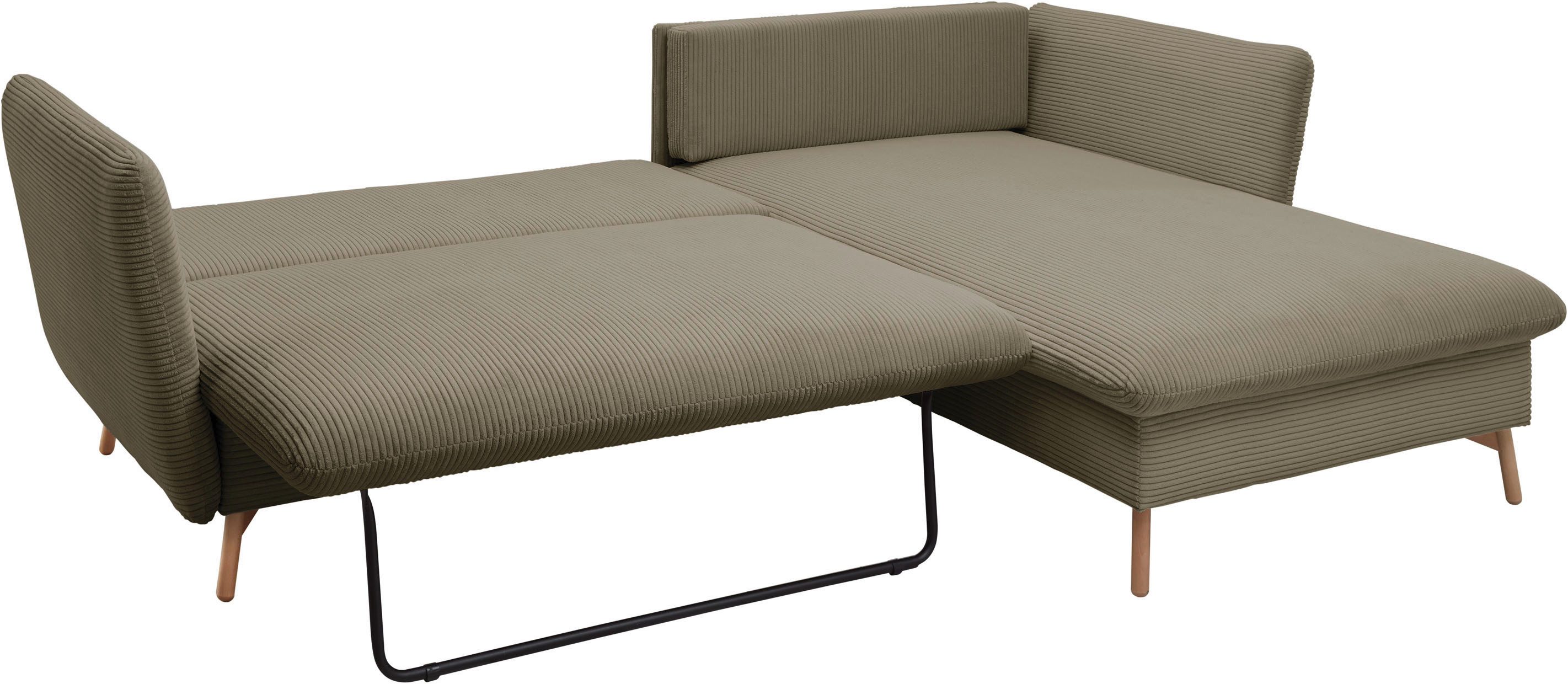 andas Hoekbank MERLE, 258 cm, L-vorm, prachtige corduroy, met slaapfunctie en bedlade, ligoppervlak 224 x 139