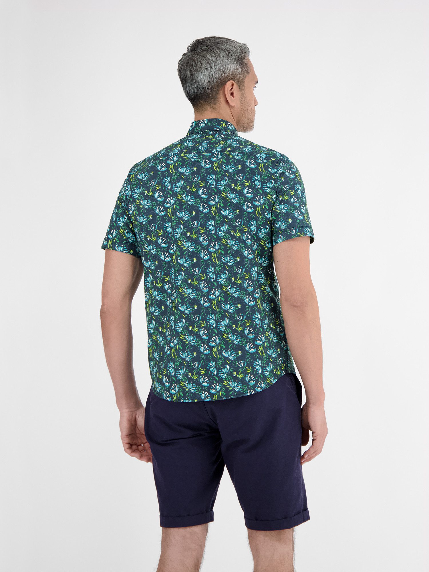 Lerros Overhemd met korte mouwen LERROS Heren poplin-stretch overhemd, bloemig gedessineerd