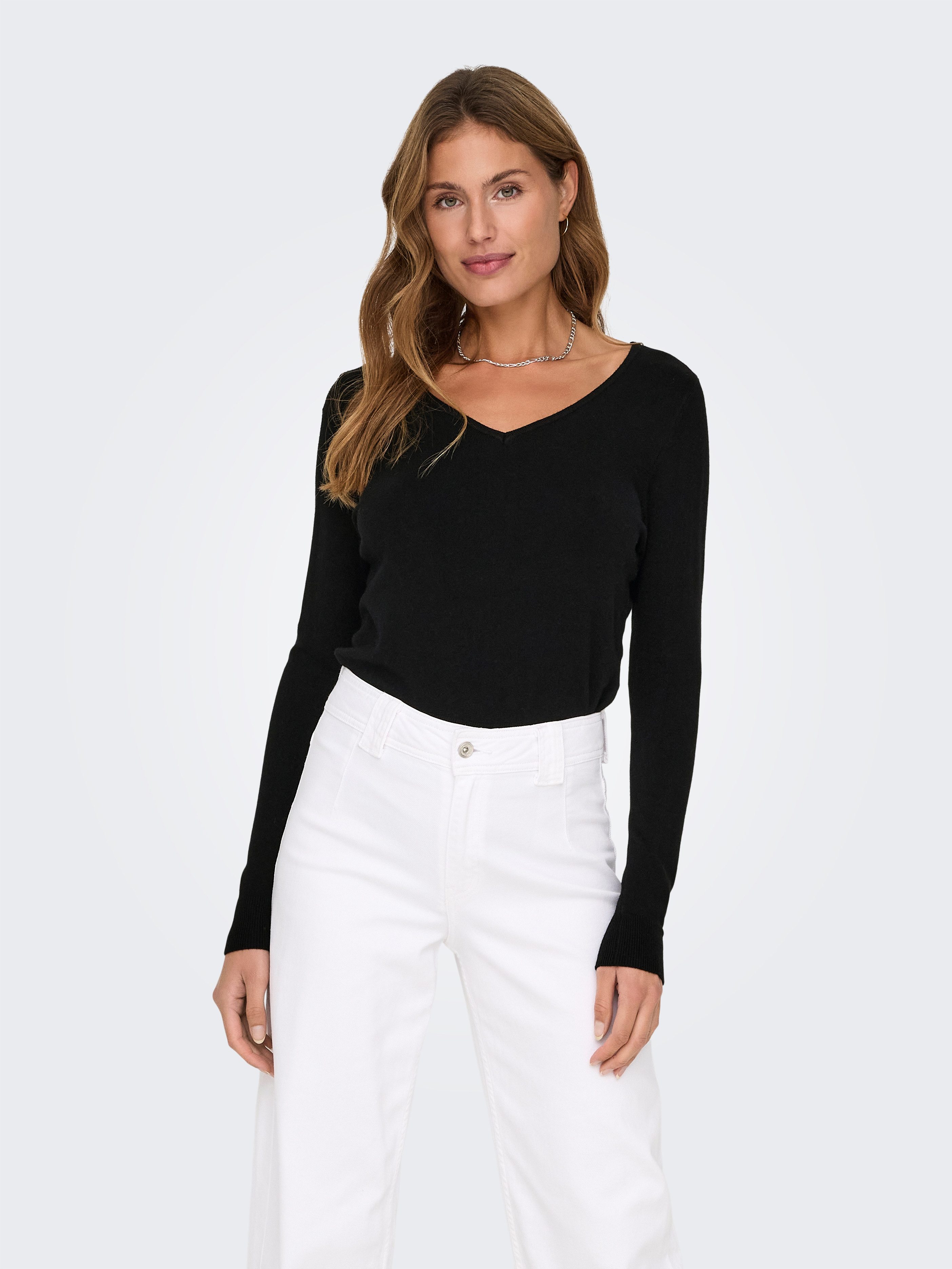 Only Gebreide trui ONLVENICE LIFE LS VNECK PULLOVER KNT NCA
