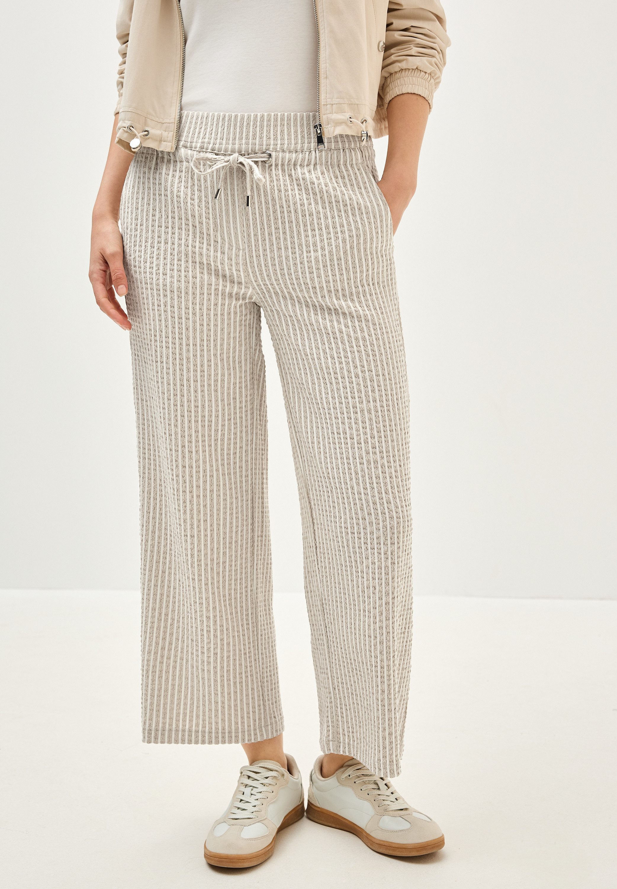 Cecil Stoffen broek Style Neele met streepmotief dames harembroeken maat L (42) beige