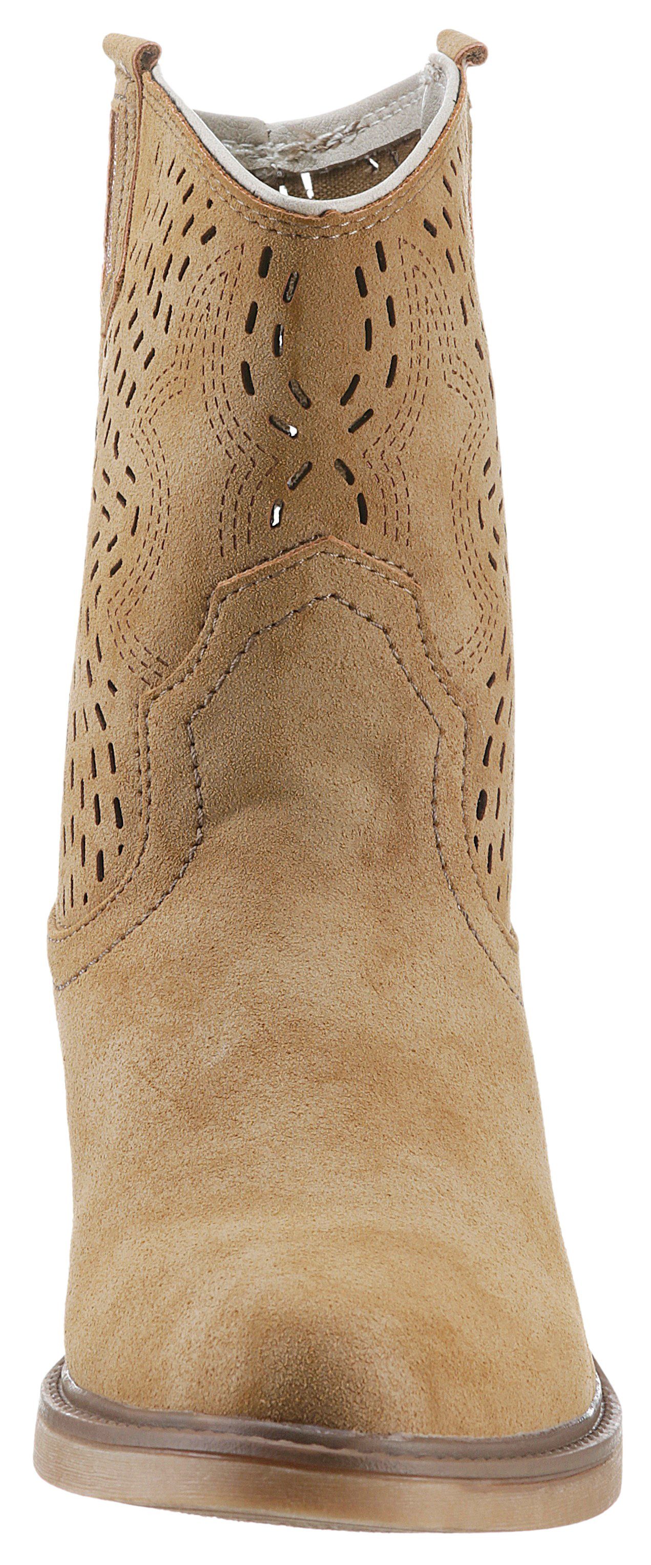 Mustang Shoes Cowboylaarsjes Cowboy enkellaarsjes, laarzen met ingewikkelde perforatie op de schacht