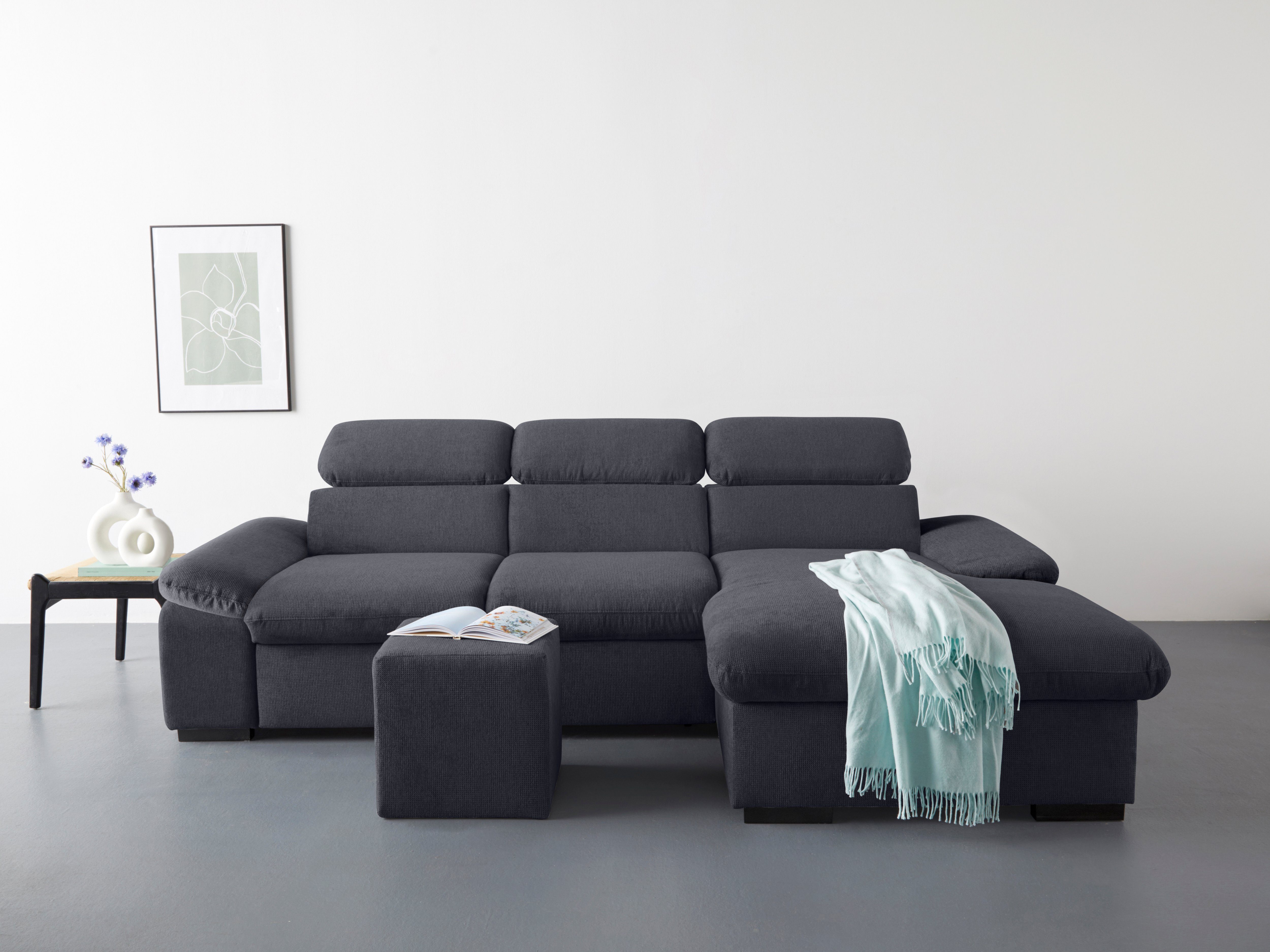 COTTA Hoekbank Lola L-vorm met hoofdeinde-functie & poef keuze met bedfunctie, bedlade & armleuningverstelling (set)