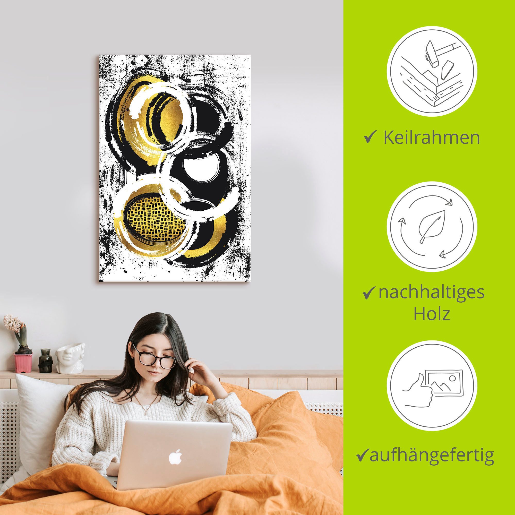 Artland Artprint Abstracte schilderkunst Nr. 2 goudkleur als artprint op linnen, poster, muursticker in verschillende maten