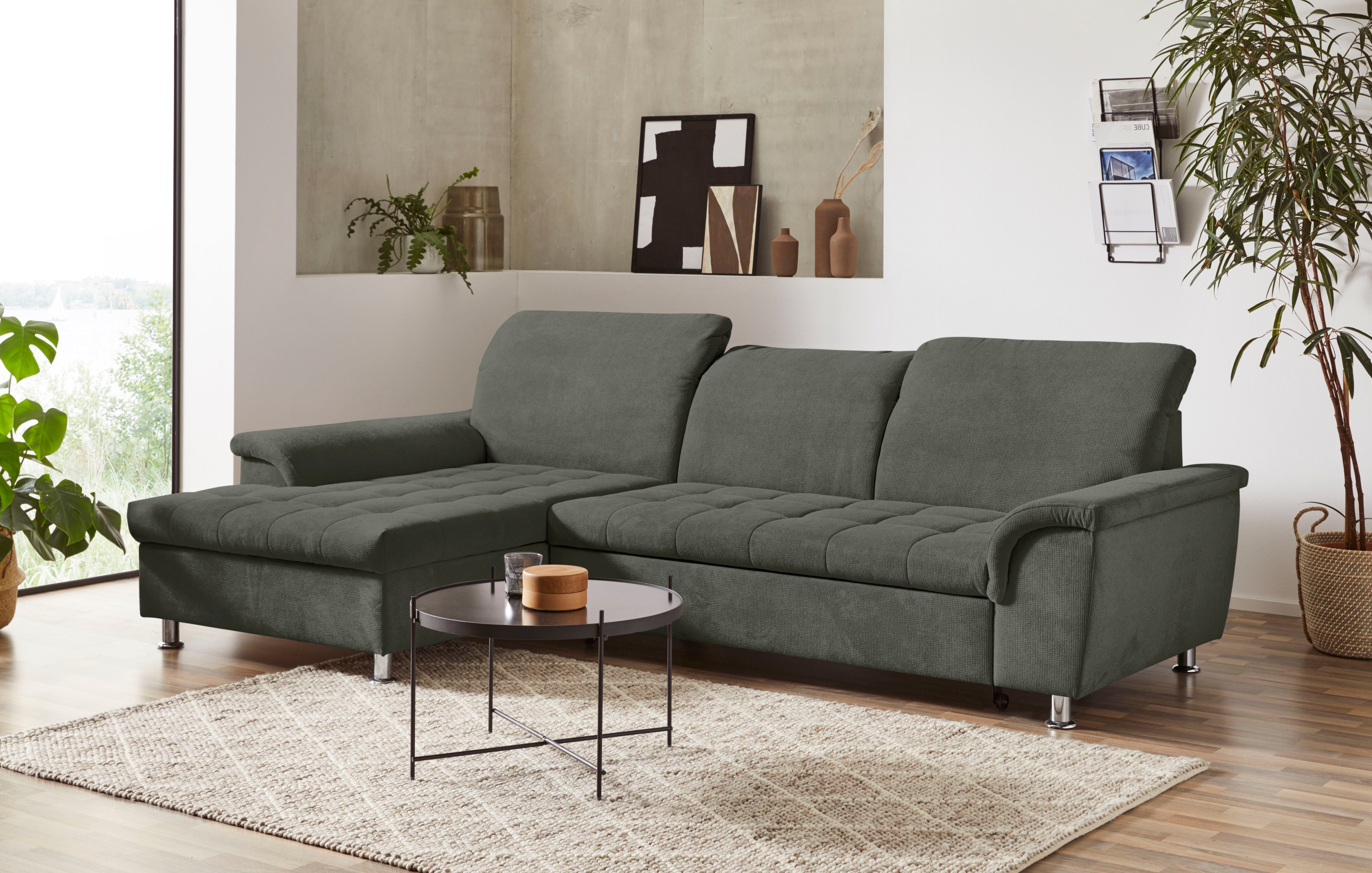 DOMO collection Hoekbank Franzi, zeitlos und elegant, moderne Sitzheftung, L-Form naar keuze met verstelbare hoofdsteun (dan diepte: 170 cm)