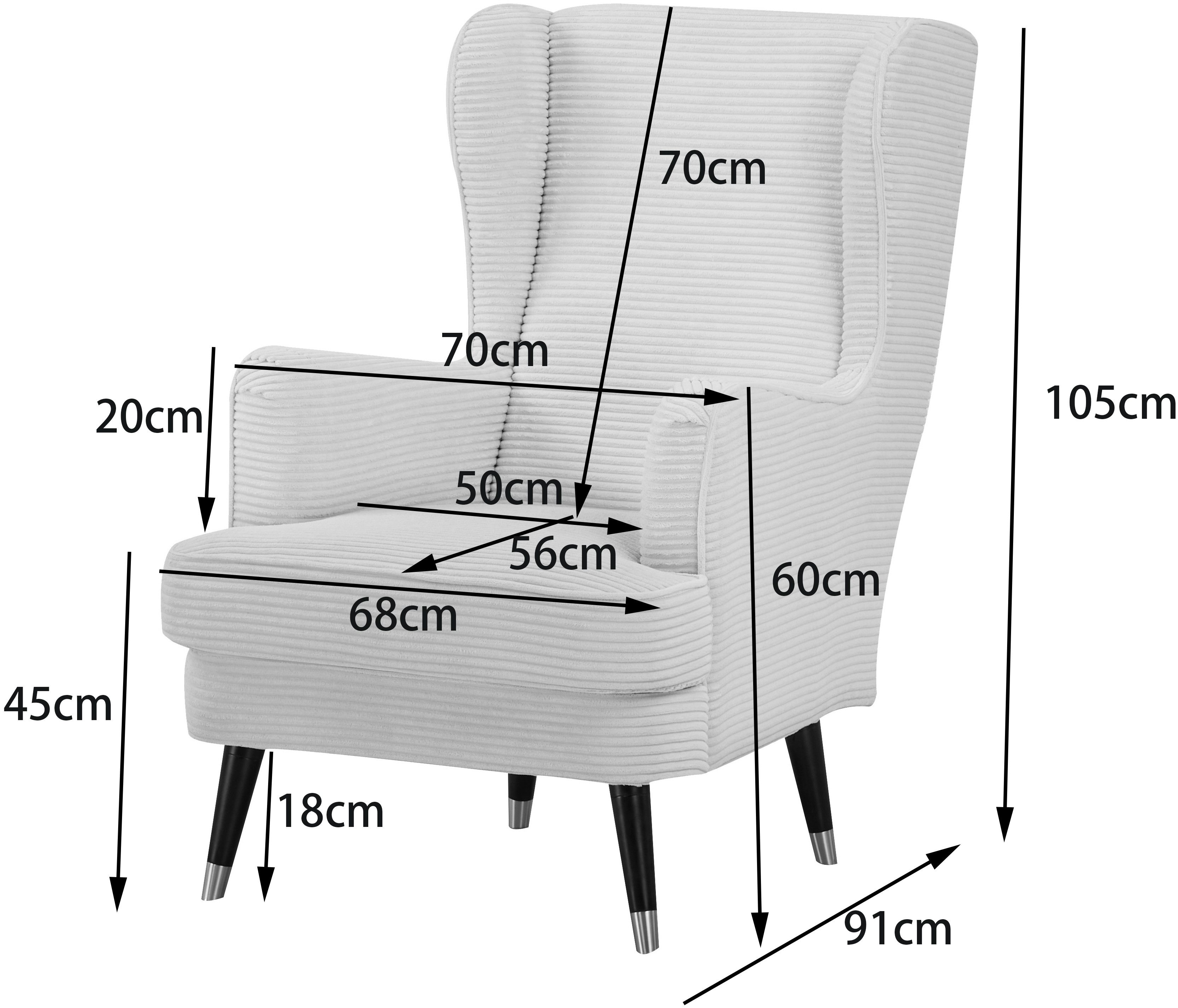 Home affaire Oorfauteuil ZILLER, TV-stoel, vrij in de ruimte te plaatsen, in cord en fluweel