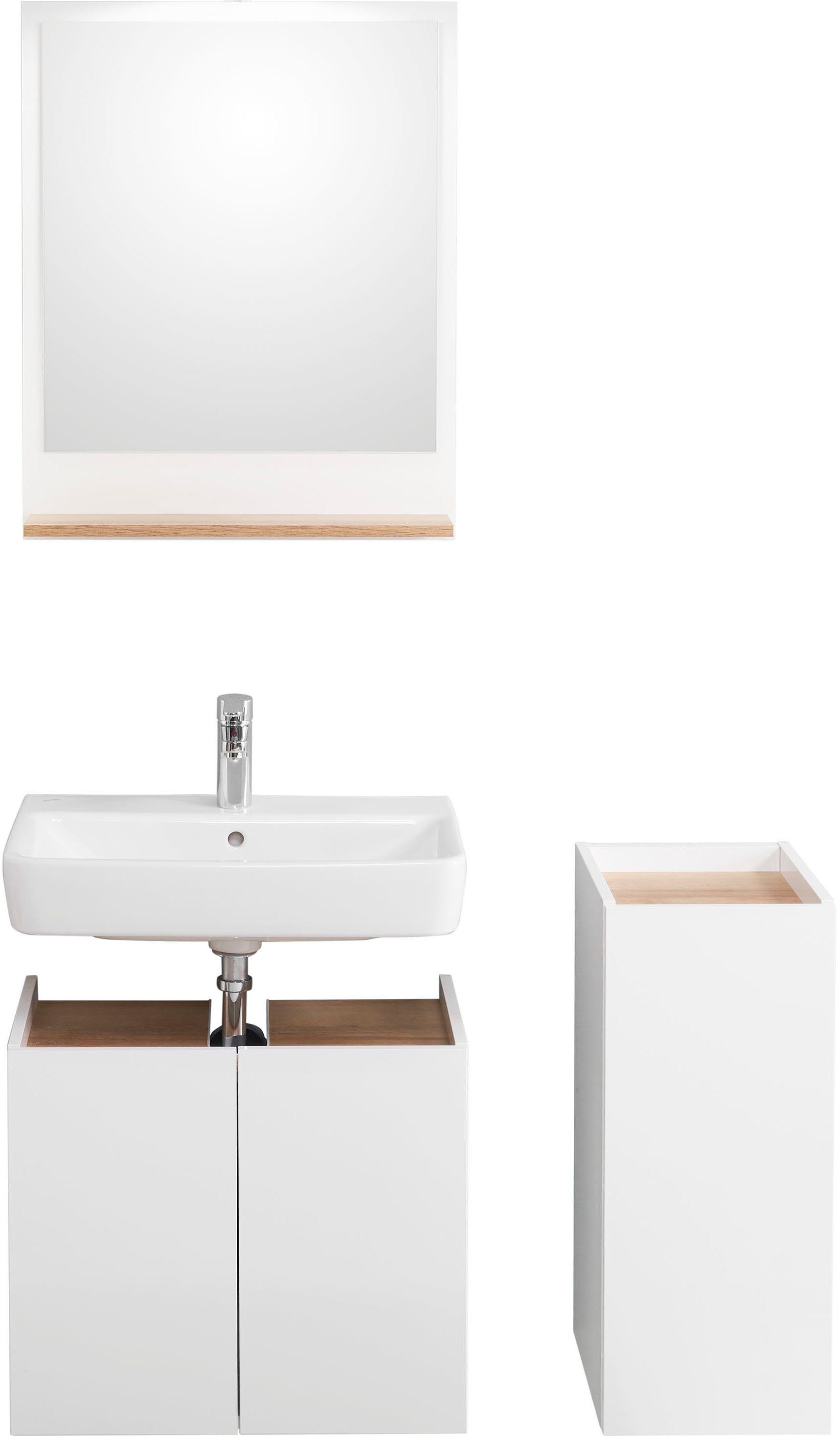Saphir Badkamerserie Quickset 947 3-delig, wastafelonderkast met spiegel Onderkast, 3 deuren, 1 plank, inclusief deurdemper, glanzend wit (3-delig)