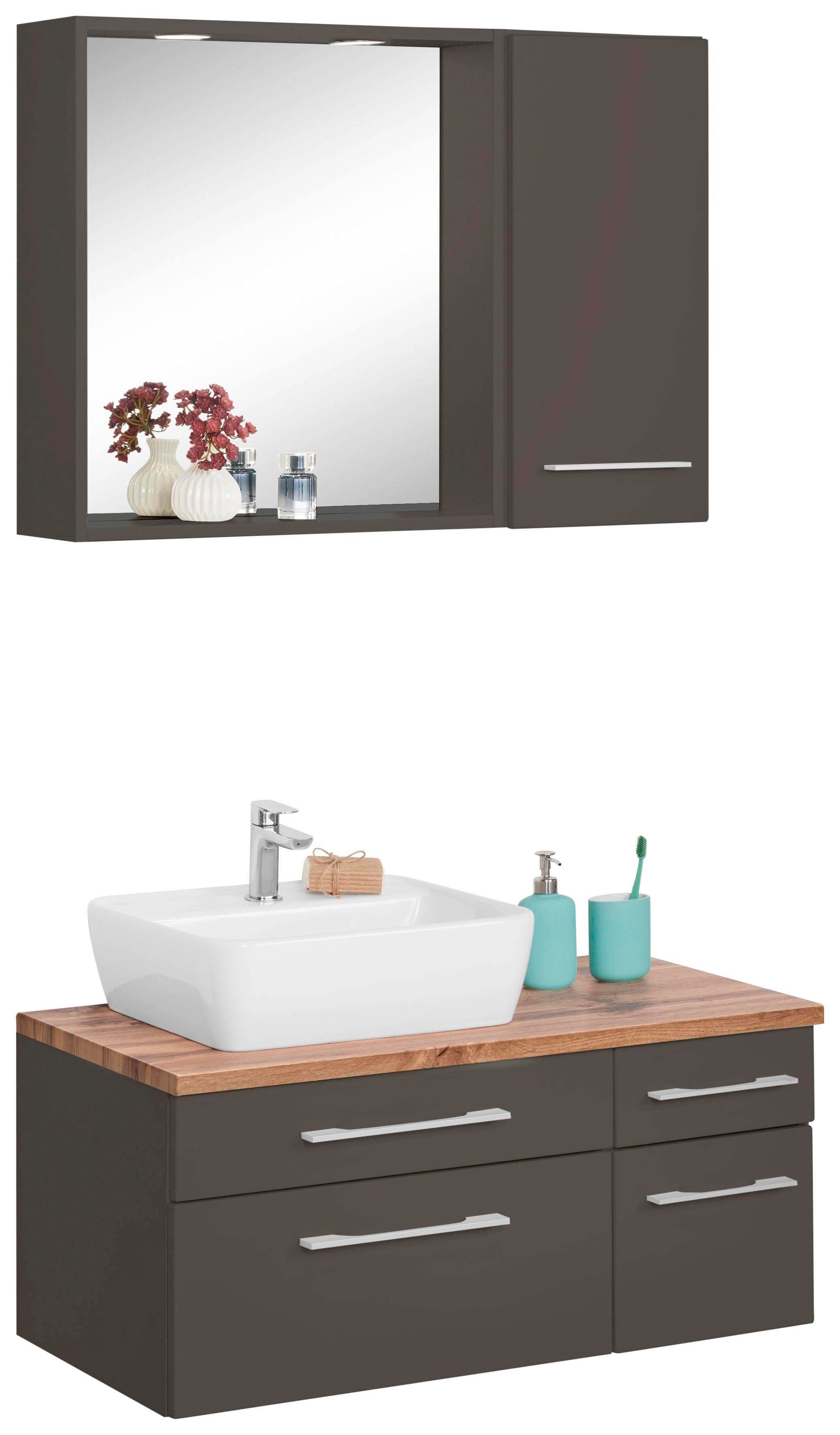 welltime Badkamerserie Davos met 2 touch-led-inbouwspots (3-delig) badmeubelsets grijs