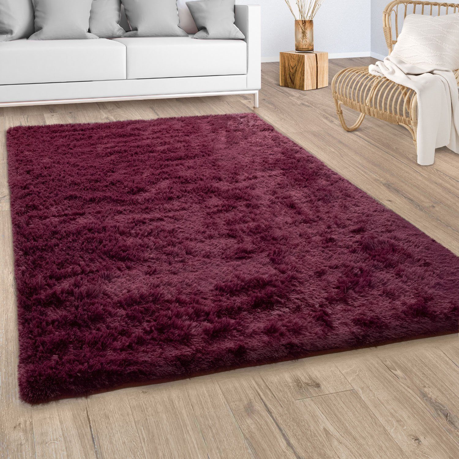 Paco Home Hoogpolig vloerkleed Silky 591 Unikleuren, bijzonder zacht en behaaglijk moderne vloerkleden maat 200 cm x 290 cm x 37 mm paars