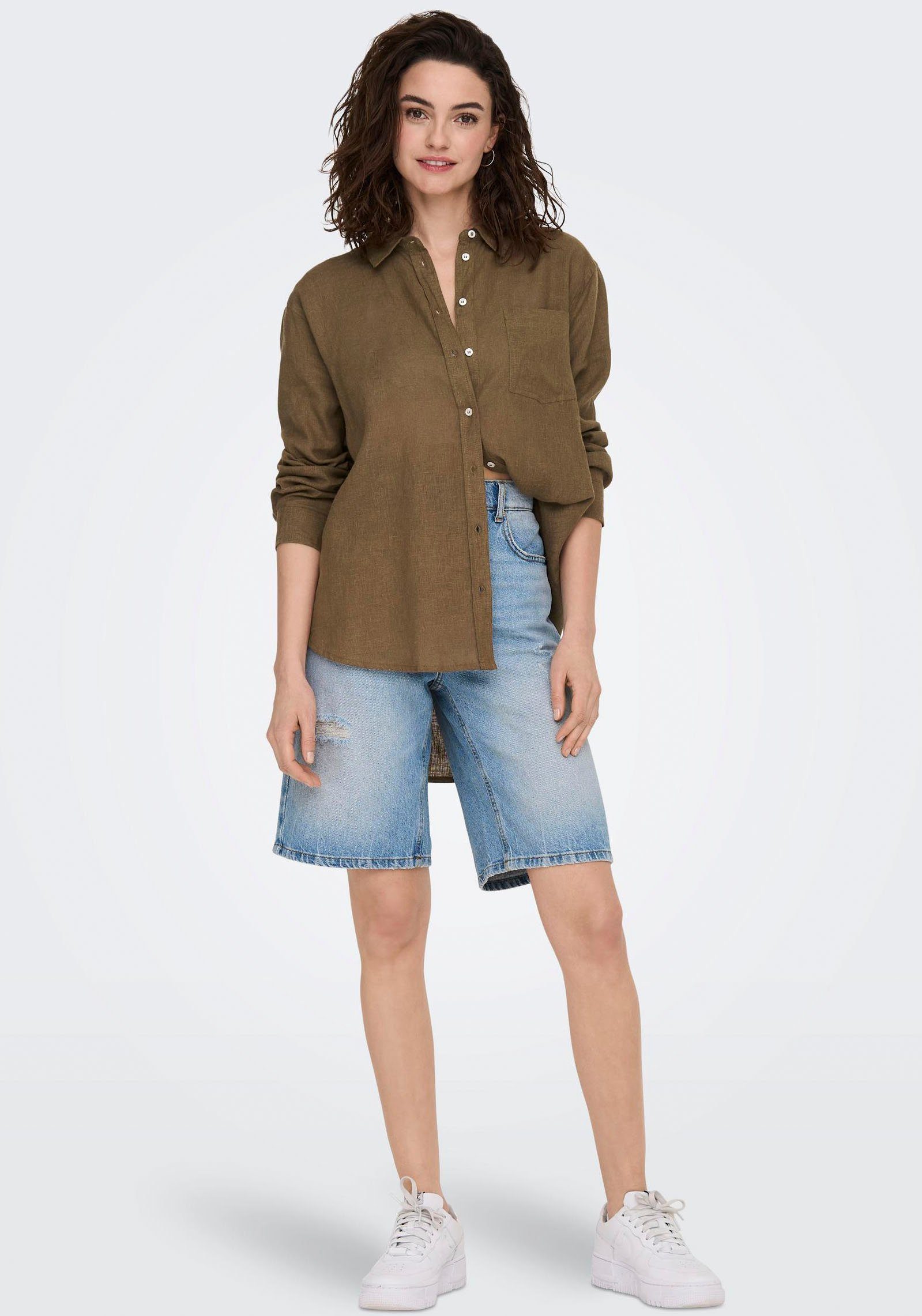 Only Lange blouse ONLTOKYO L/S LINEN BLEND SHIRT