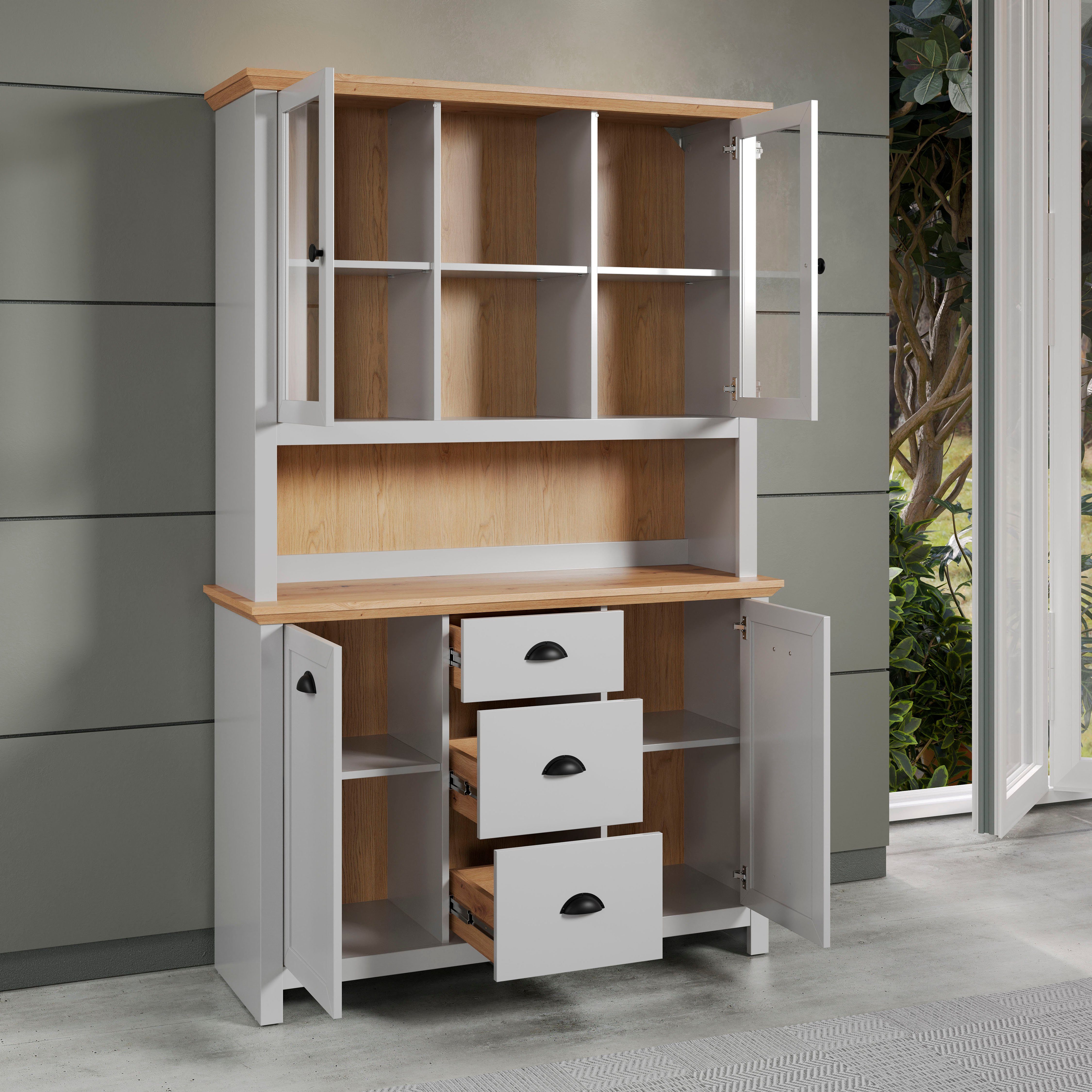 Home affaire Buffet-opzetkast Herzwill Opzetstuk met 2 glazen deuren in landhuisstijl - (B/D/H) 119/36/105 cm (1 stuk)