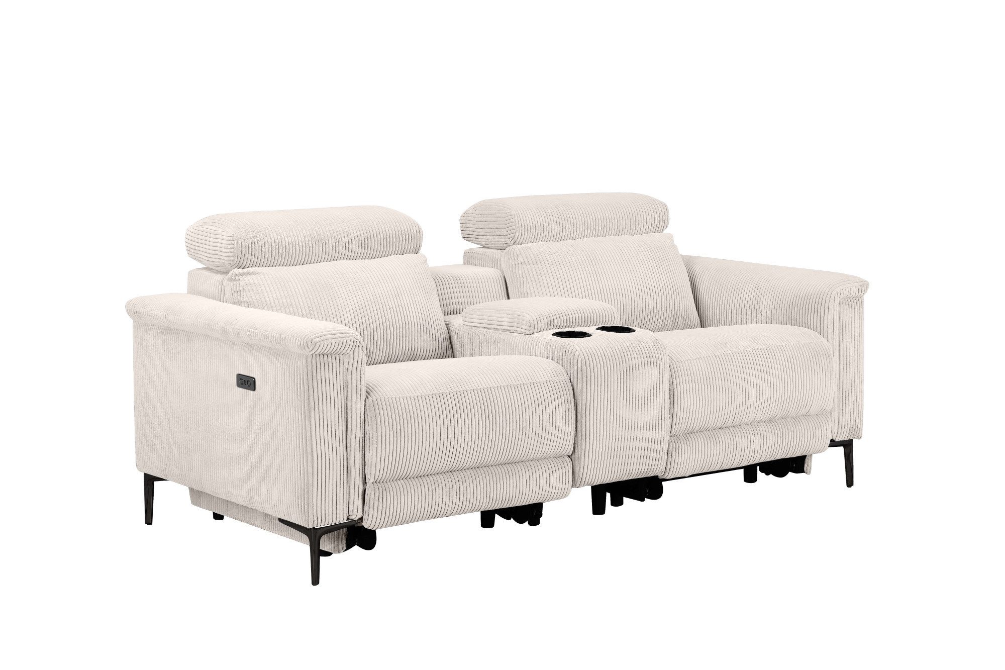Places of Style 2-zitsbank Lund in cord, 2-zits bioscoopbank, tv-fauteuil, multimedia-sofa, USB-A met elektrische of handmatige relaxfunctie, bekerhouder en opbergruimte