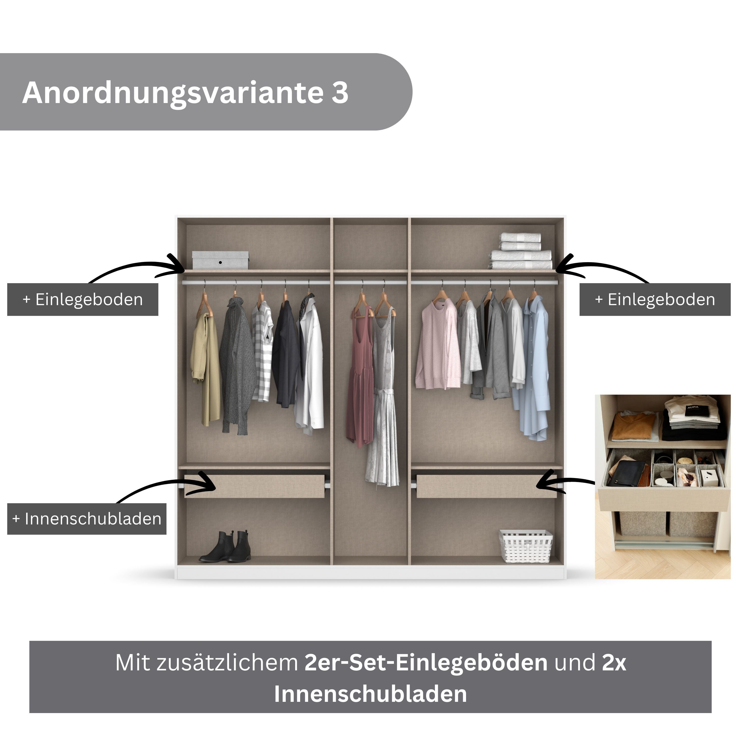 rauch Draaideurkast Kledingkast kast garderobe KOLUNA met decor-front inclusief 2 binnenladen en extra legplanken made in germany