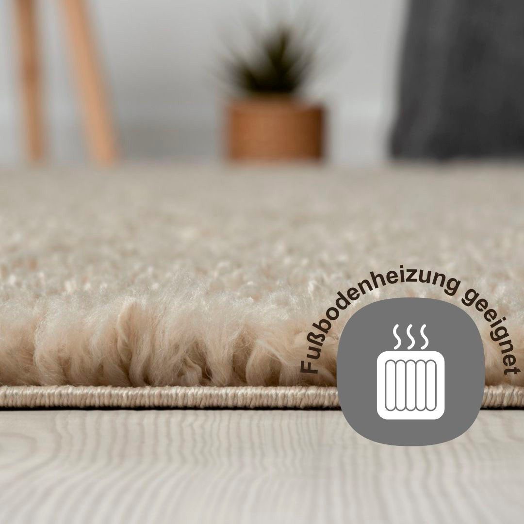 my home Set slaapkamerkleedjes met hoge pool Banji Uni-kleuren, zacht en fluffy, ook als loper en in rond verkrijgbaar