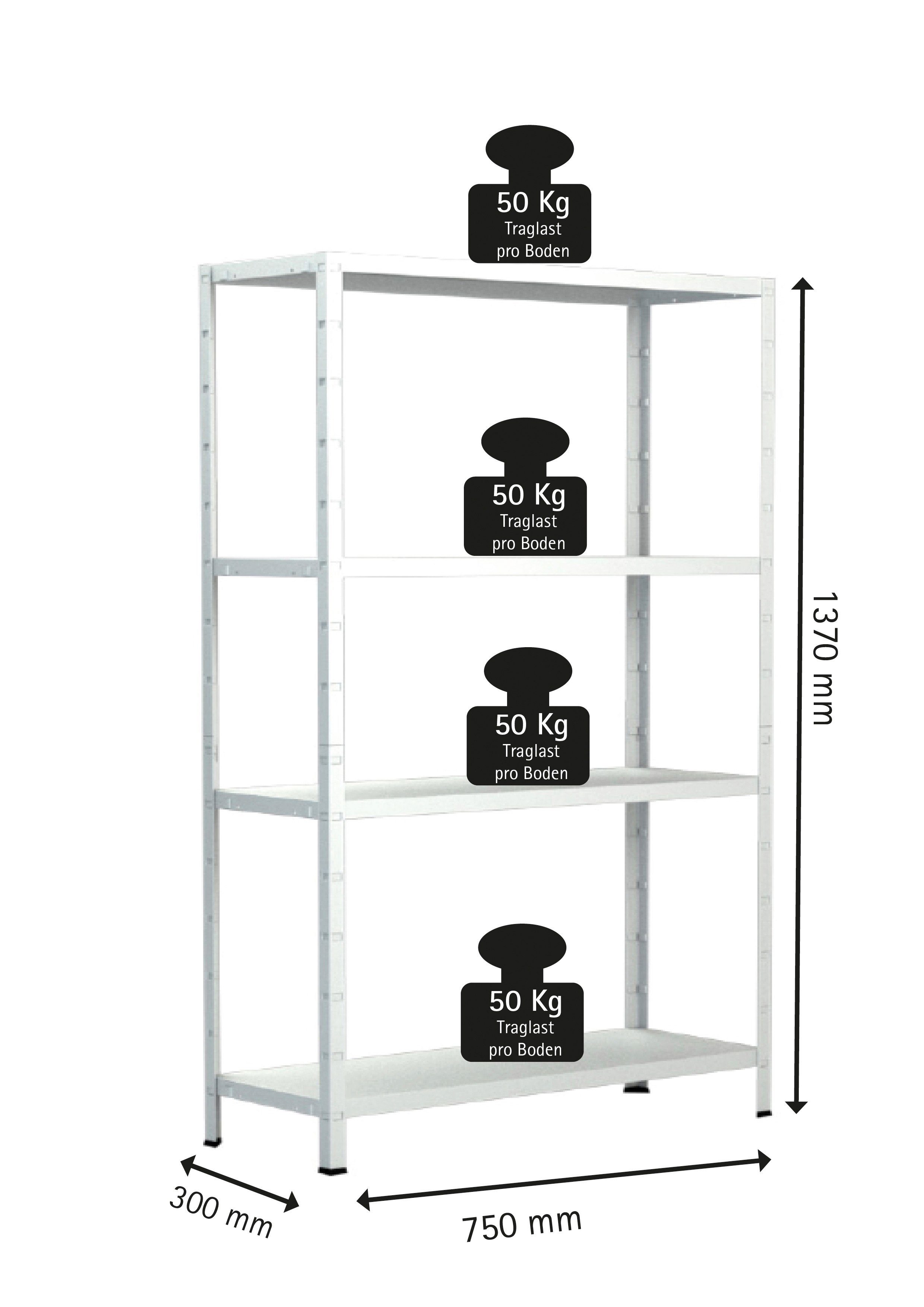 SCHULTE Regalwelt Stellingkast Montagesysteem basiskast XXL Metaal wit, 1370x750x300 mm, 4 planken