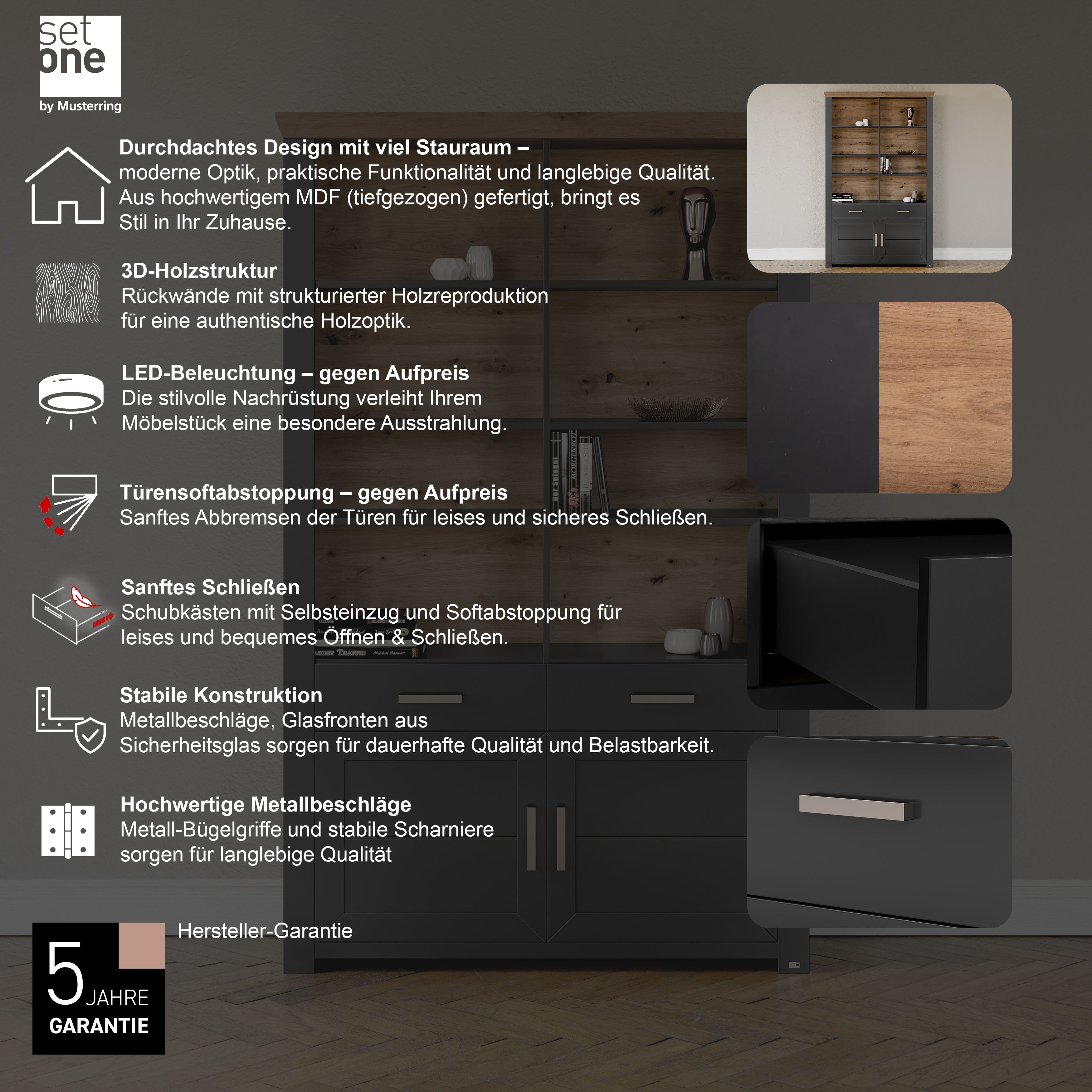 set one by Musterring Ordnerrek York open ontwerp, optioneel met verlichting, 3 kleuren, breedte 129 cm