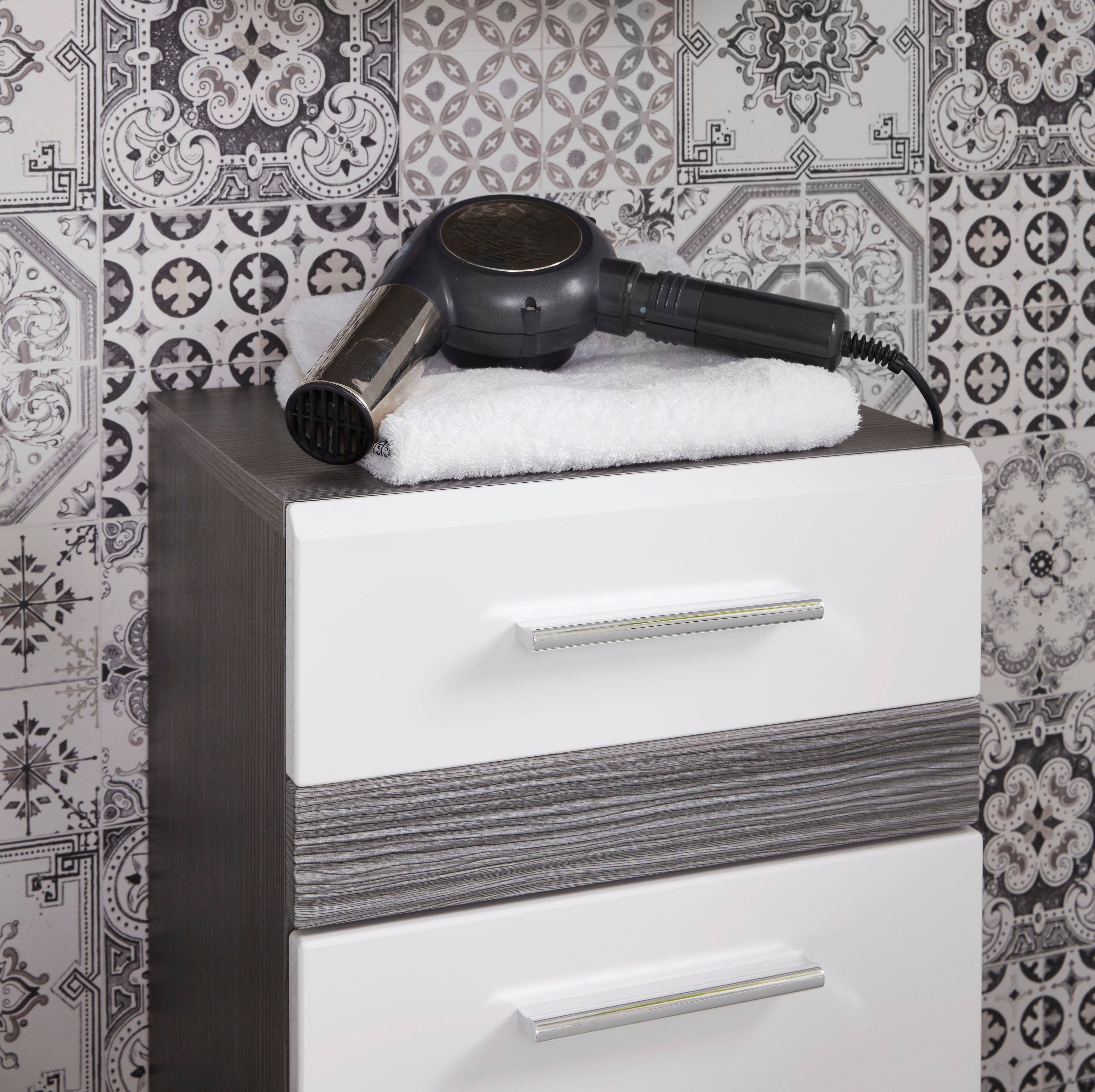 welltime Onderkast Toulon Badkommode met lade en 2 vakken met echt houtlook detail