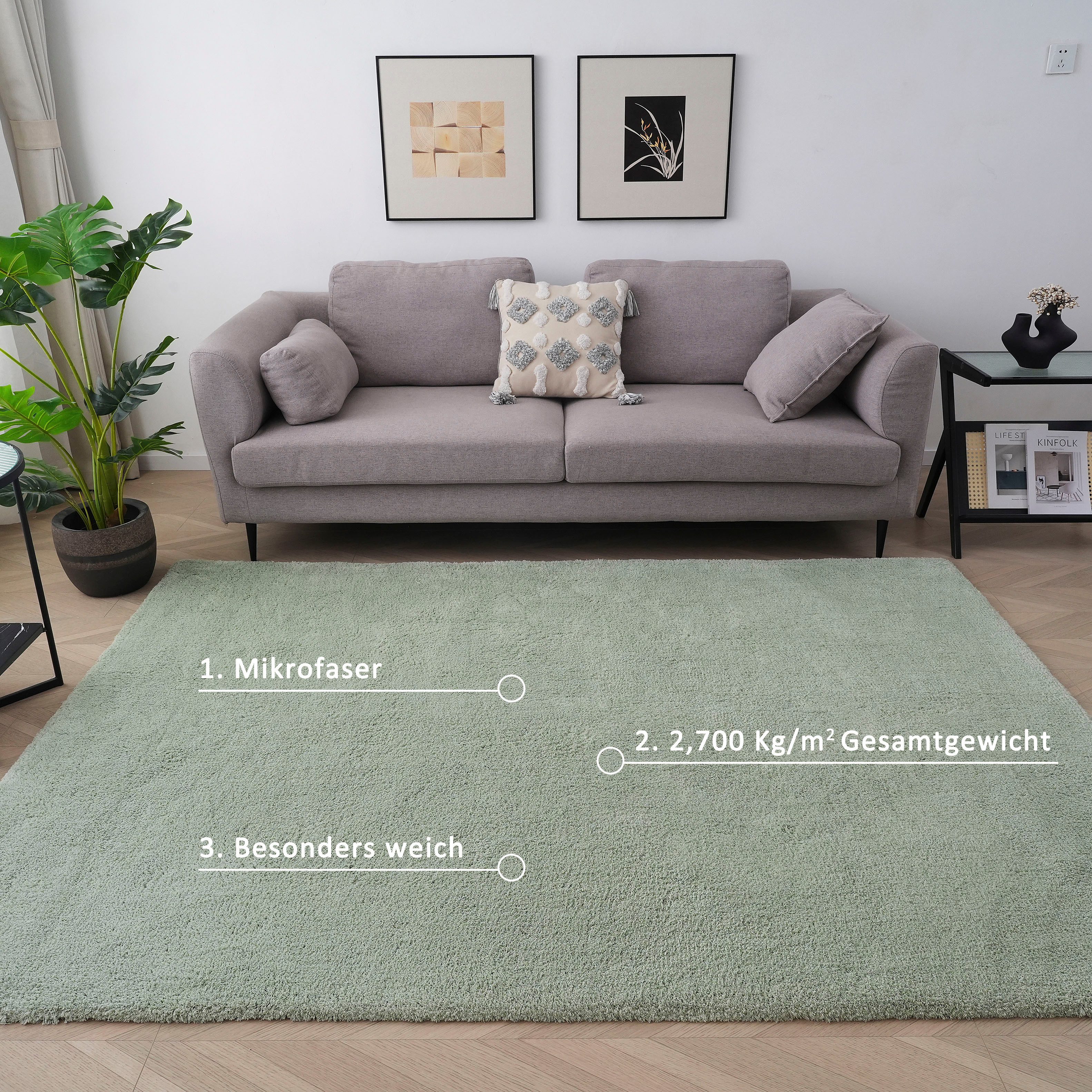 my home Hoogpolig vloerkleed Microvezeltapijt Magong, bijzonder zacht, zeer fijne pool uni, woonkamer, slaapkamer, kinderkamer, ook rond en als loper