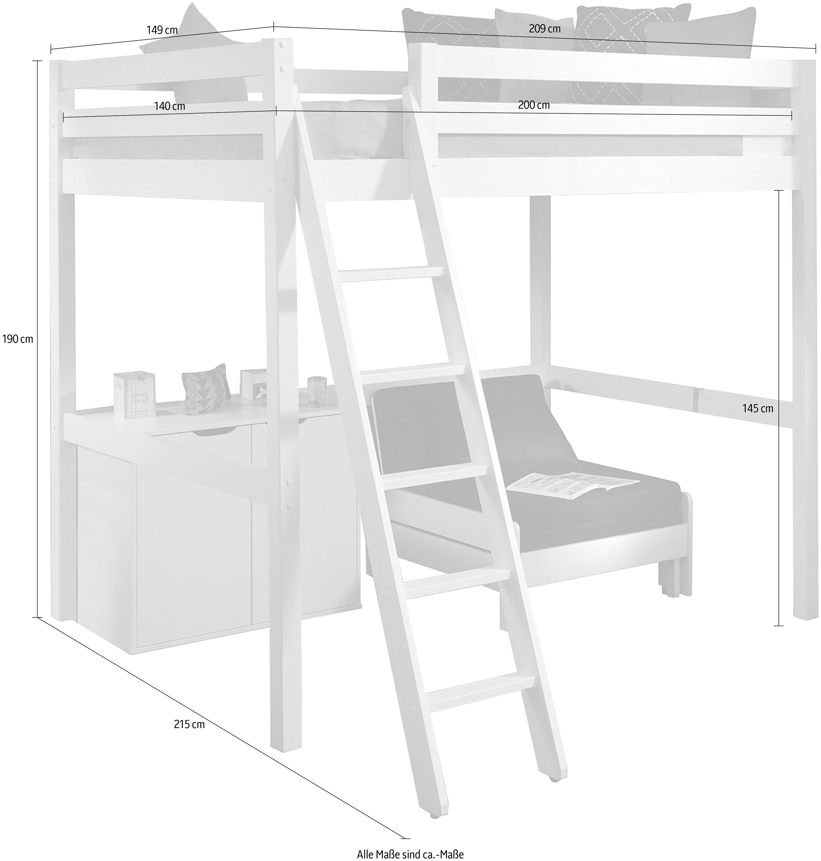 Vipack Hoogslaper met 140x200 cm ligoppervlak, inclusief kast en slaapfauteuil