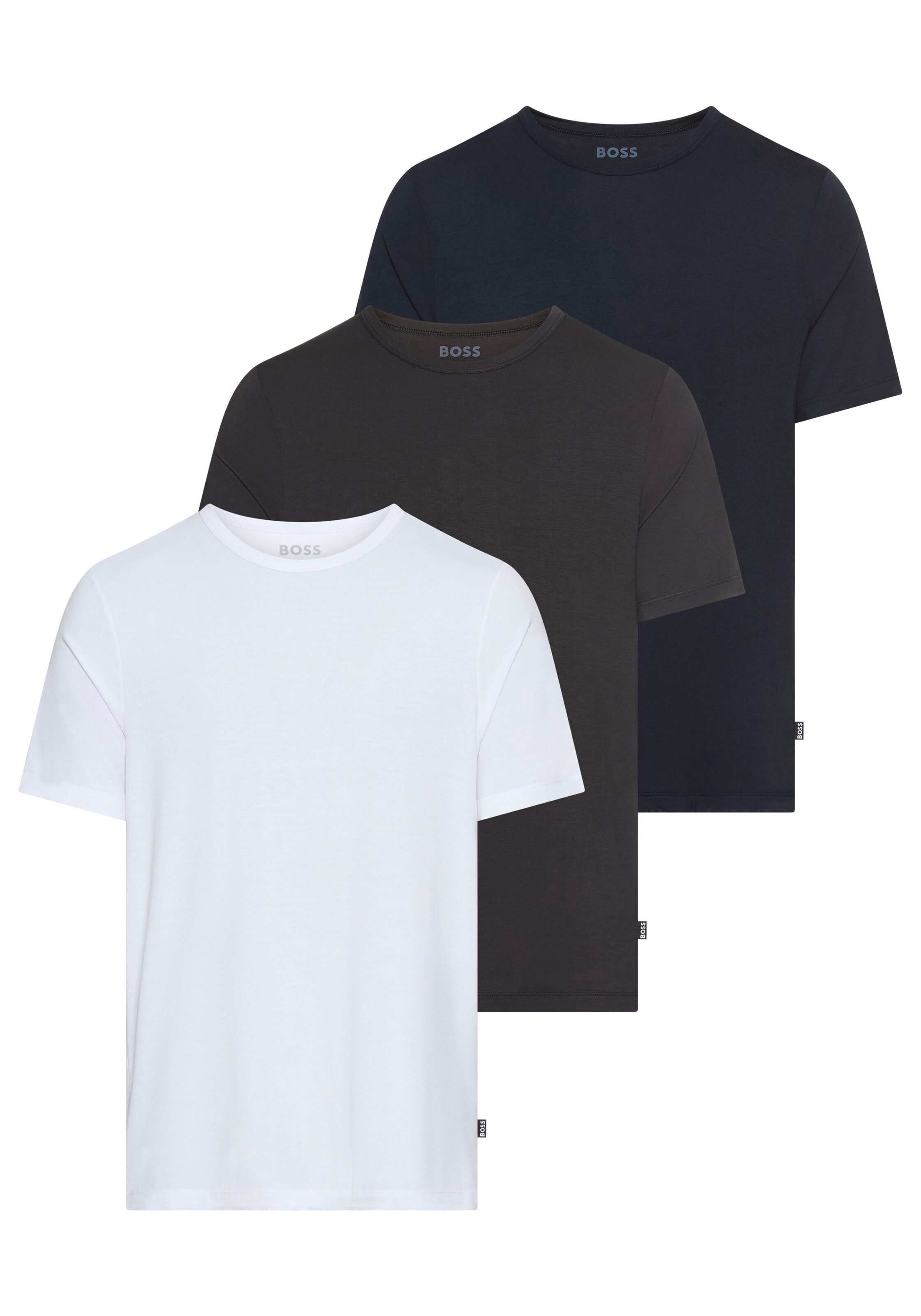 BOSS T-shirt TShirt RN 3P Natura effen t-shirt met merklabel (3-delig)