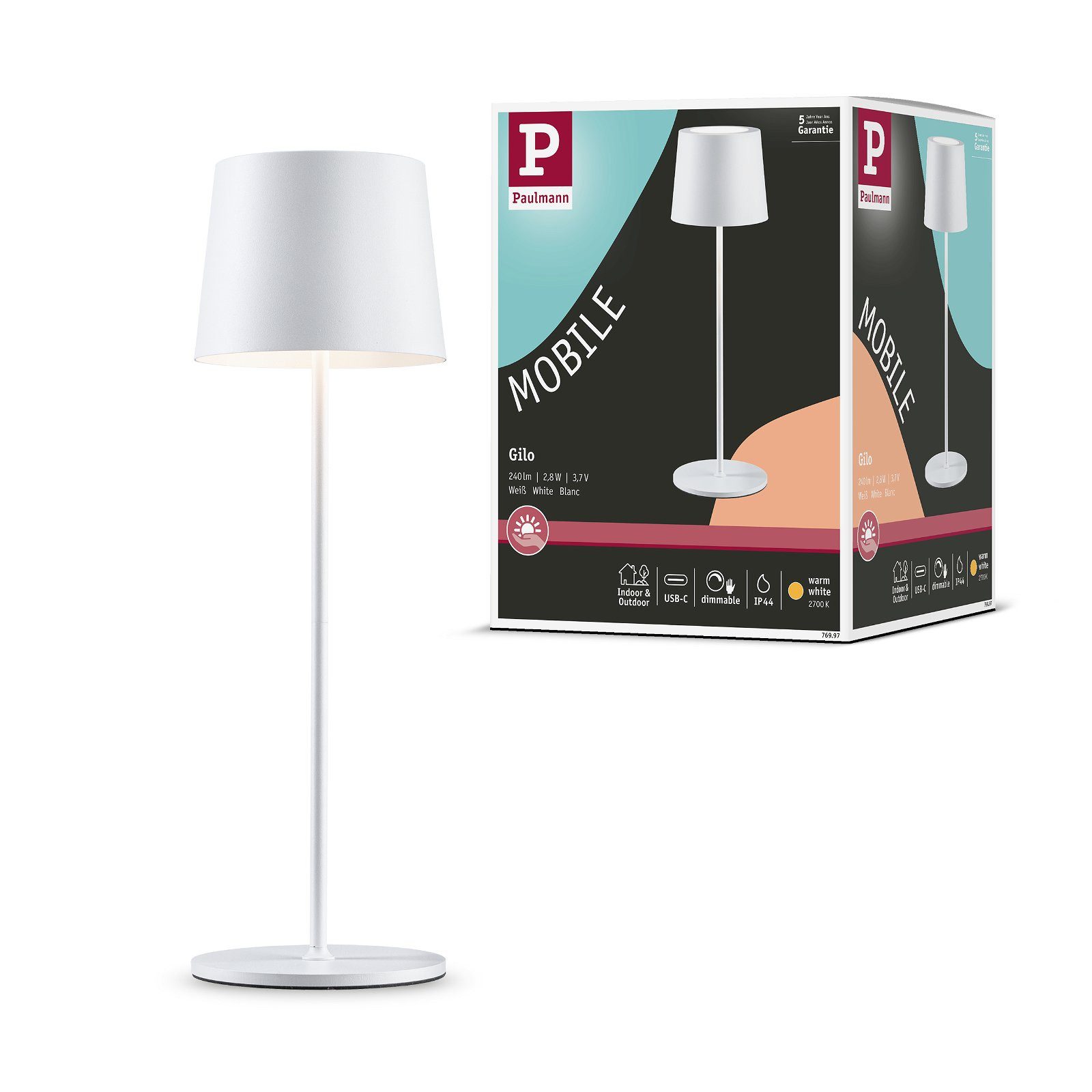 Paulmann Led-tafellamp voor buiten Acculamp Gilo IP44 dimbaar (1 stuk)