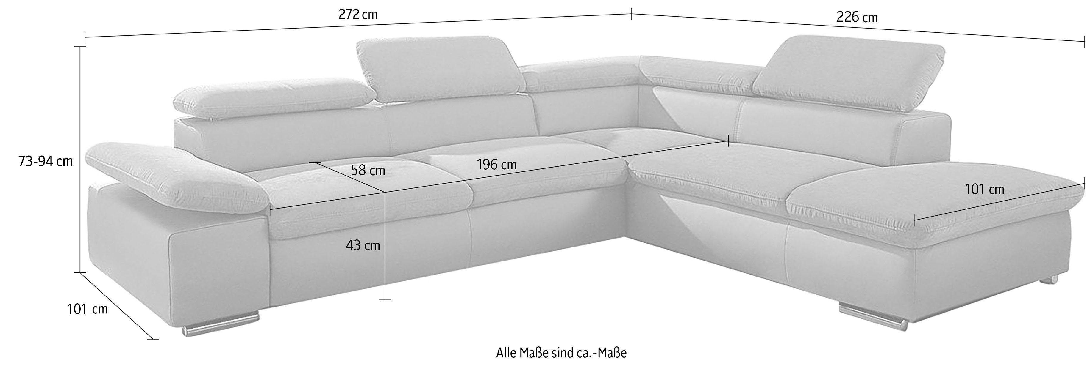 sit&more Hoekbank Valentine, L-vorm, arm- en hoofdeinstelling