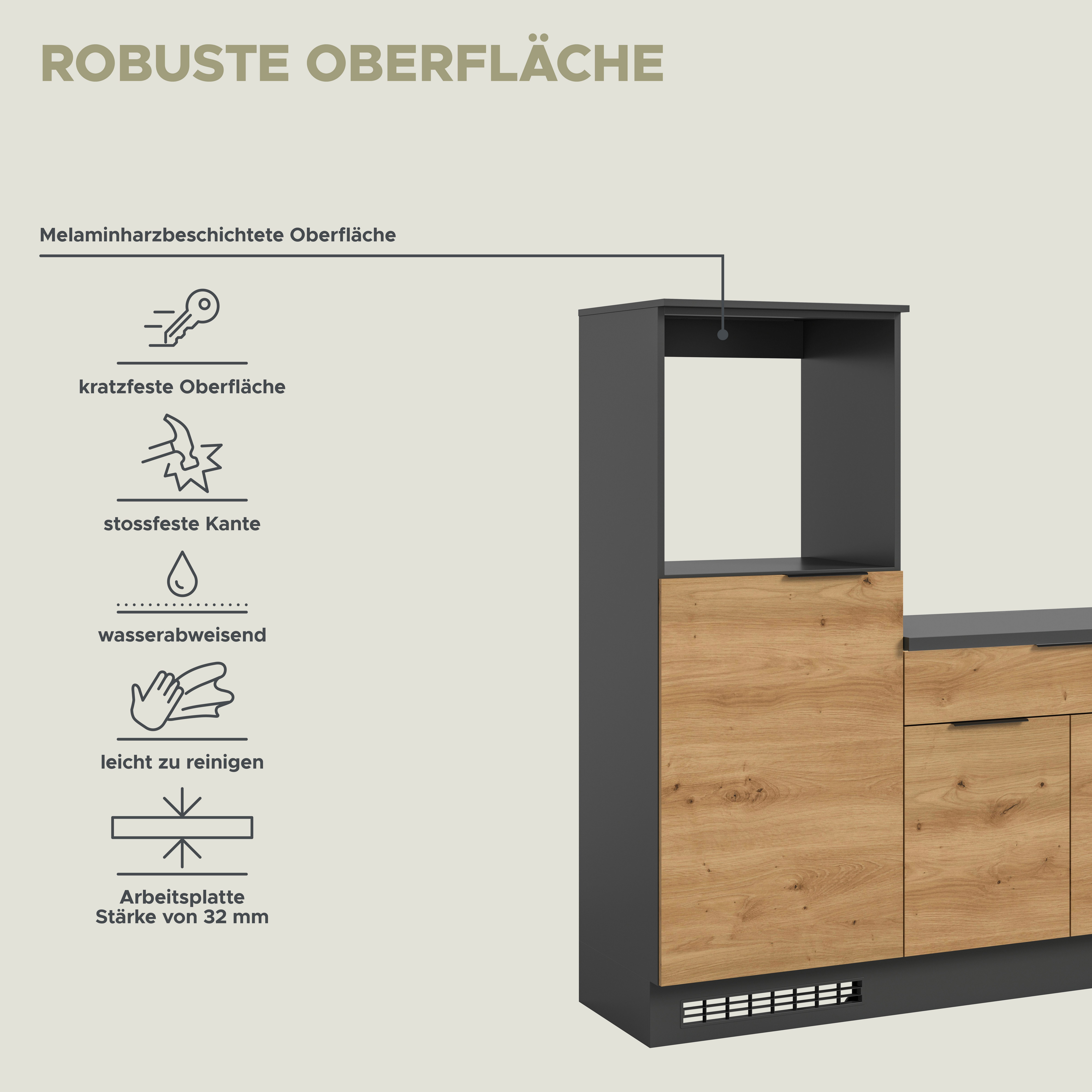 Kochstation Keukenblok KS-Lulea Breedte 260 cm, zonder elektrische apparaten, met 3 cm dikke werkblad