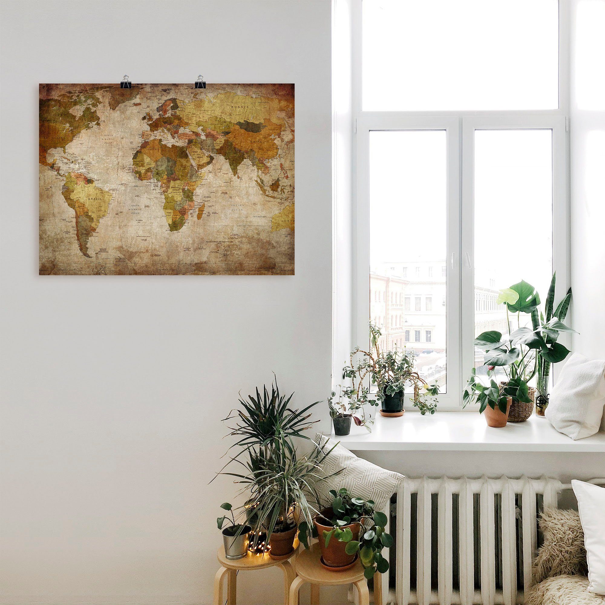 Artland Artprint Wereldkaart als artprint van aluminium, artprint voor buiten, artprint op linnen, poster, muursticker
