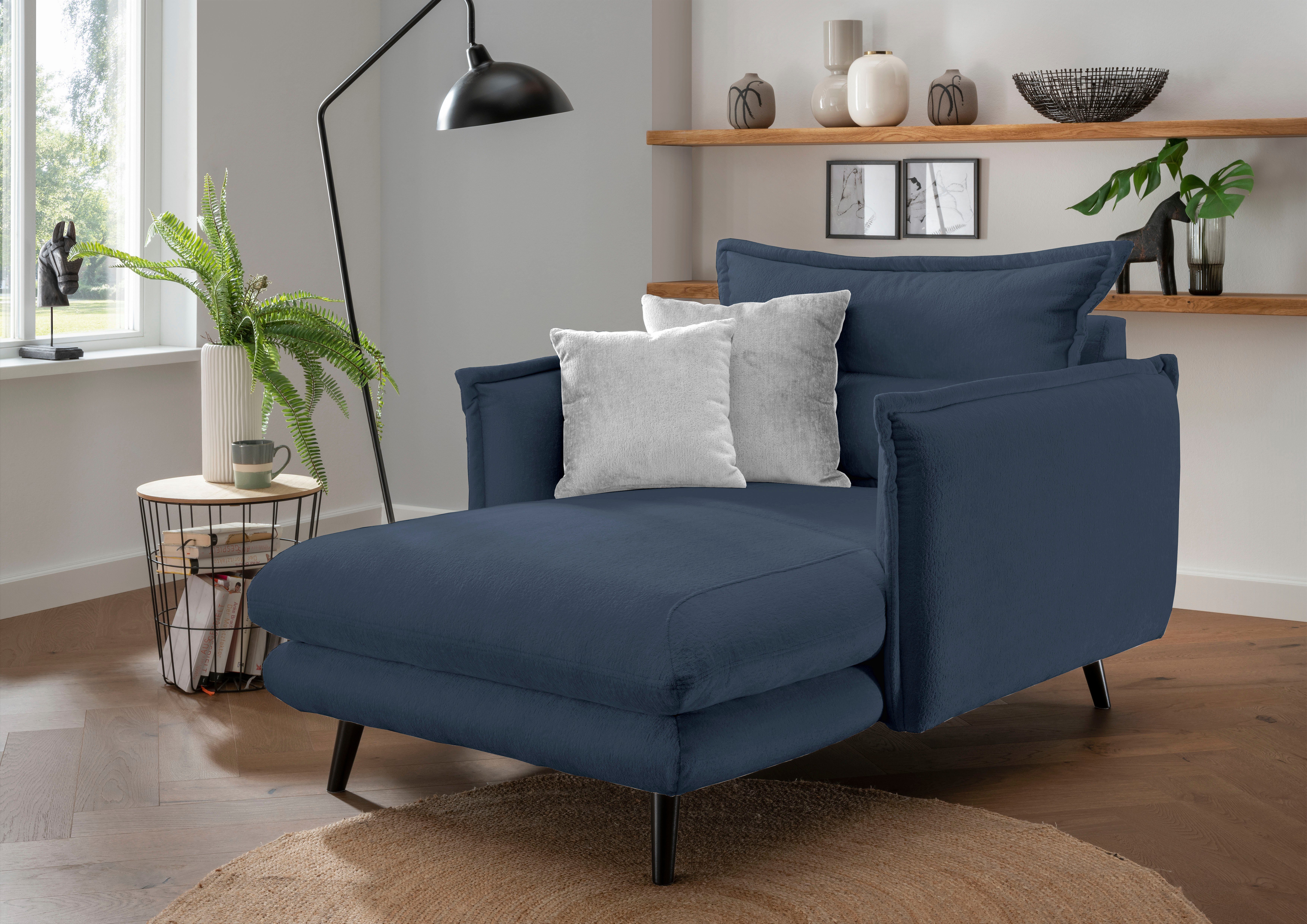 INOSIGN Loveseat LAZIO moderne fauteuil met een comfortabele bekleding, 2 stuks decoratieve sierkussens fauteuils maat Geweven stof blauw