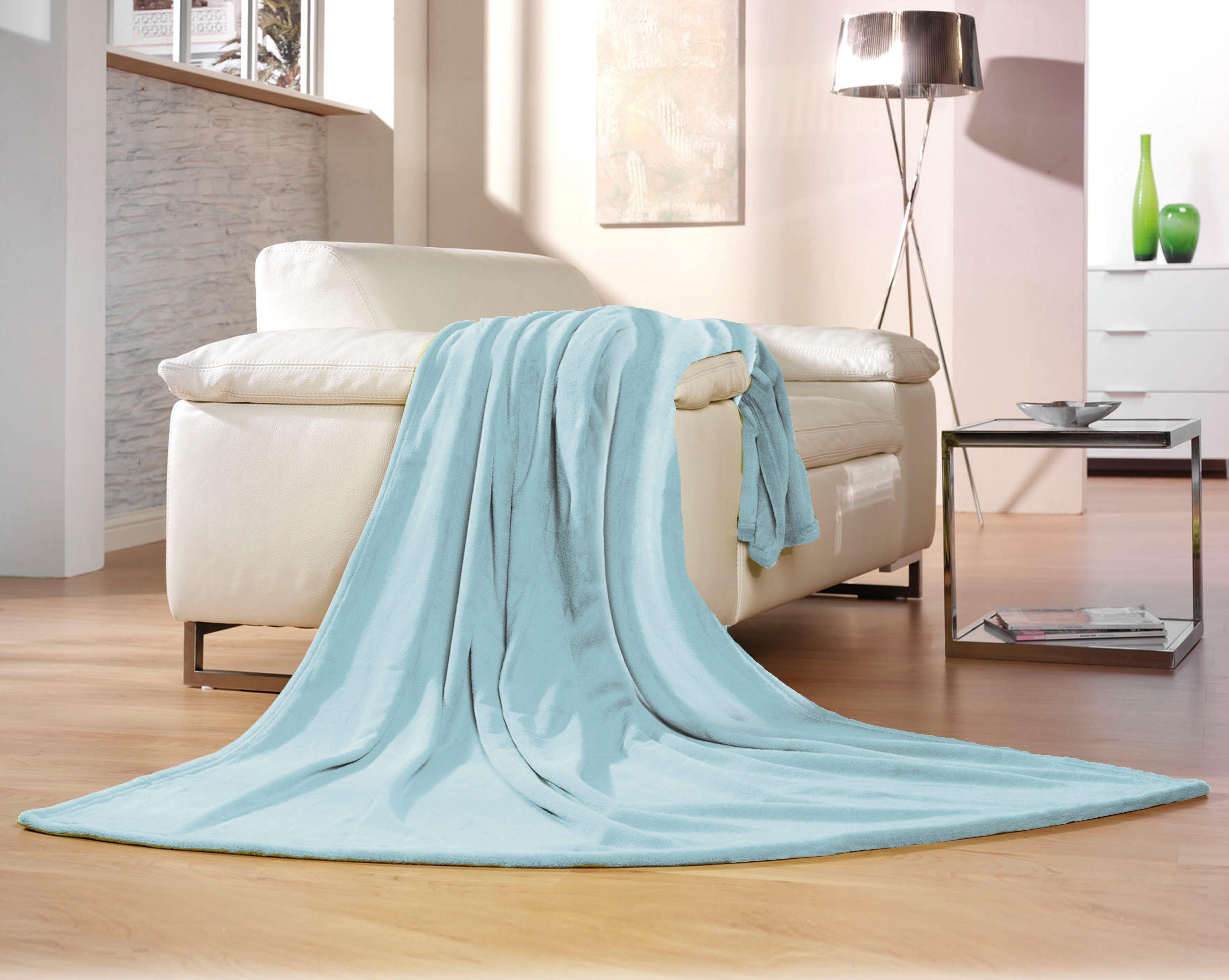 Gözze Deken Memphis in leuke unikleur, knuffeldeken plaids maat 220x240 cm blauw