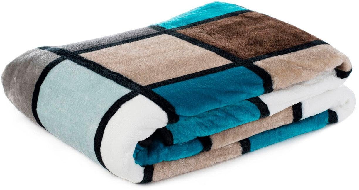 Gözze Deken Antigua met moderne ruit, knuffeldeken, 150x200 cm plaids maat 150x200 cm blauw