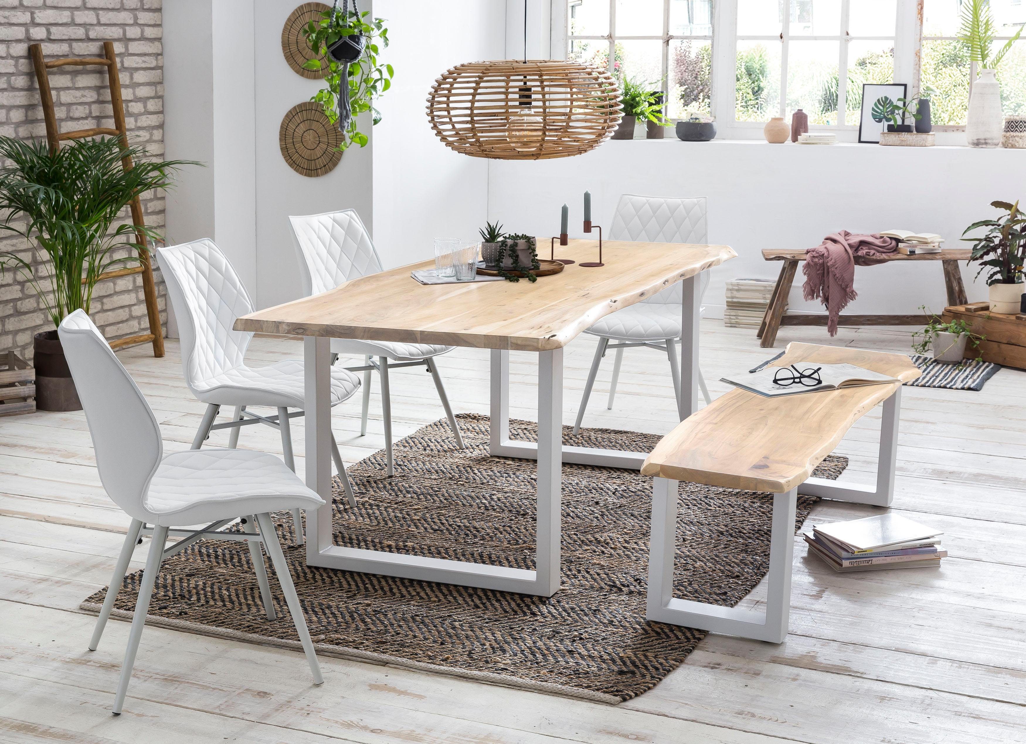 Home affaire Bank Manhattan in boomstam-look en frame u-model van wit metaal