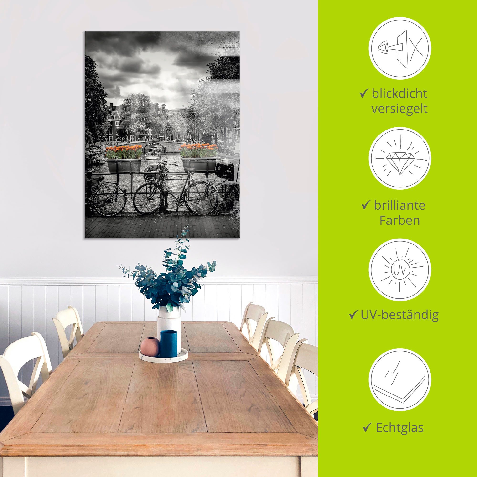 Artland Print op glas Amsterdam Herengracht & zonnestralen