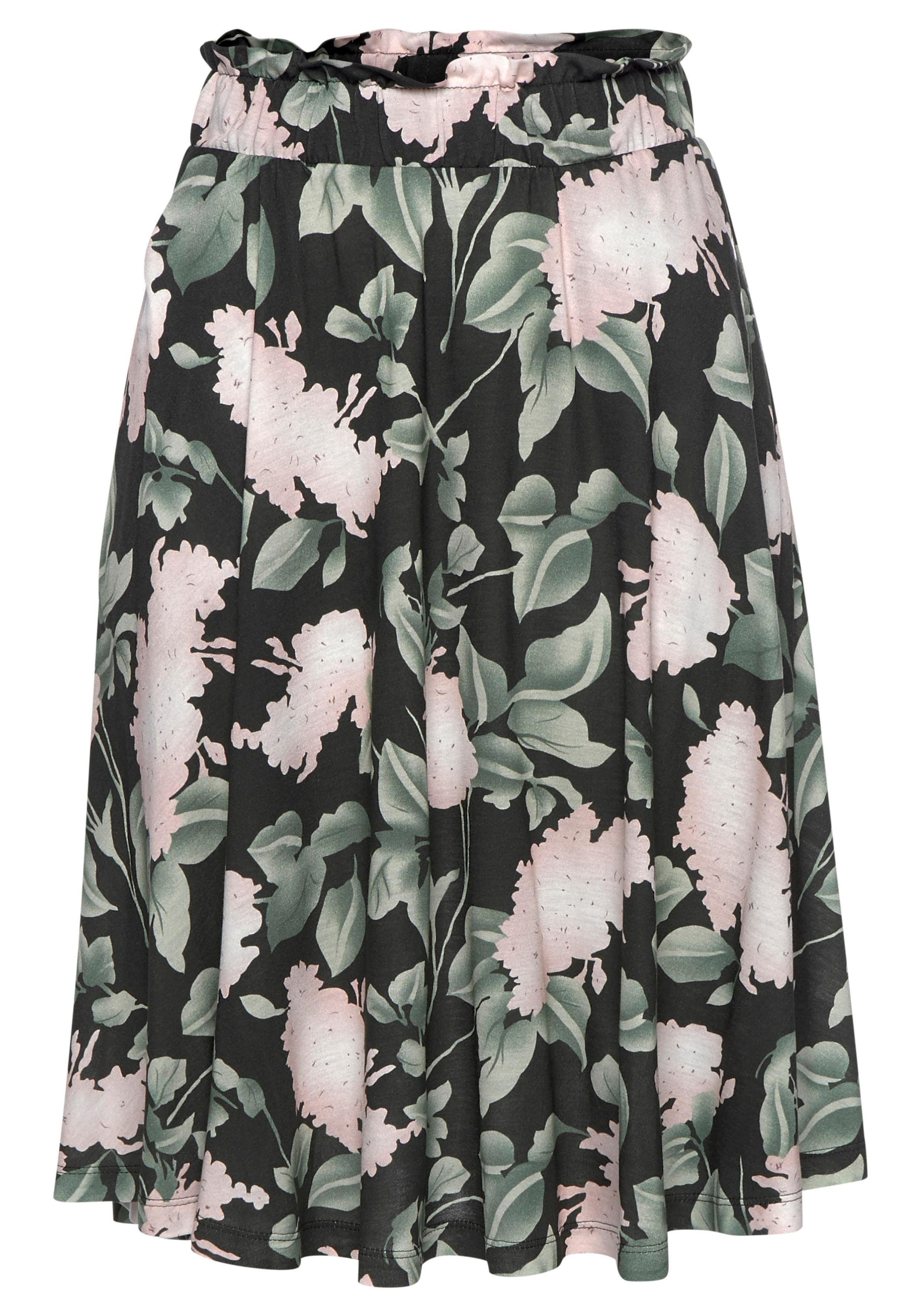 Buffalo Zomerrok met paperbag stijl, tailleband in bloemenprint, midi rok, halflang