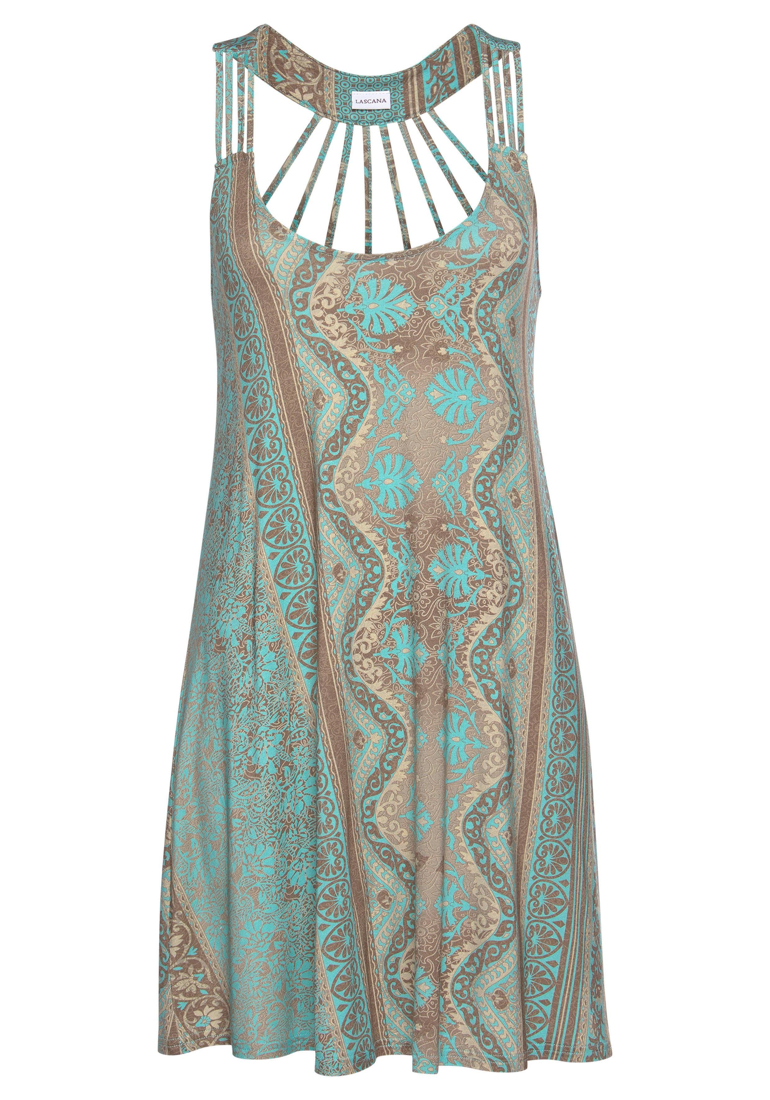 Lascana Strandjurk met prachtige rug, zomerjurk met all-over print, mini jurk