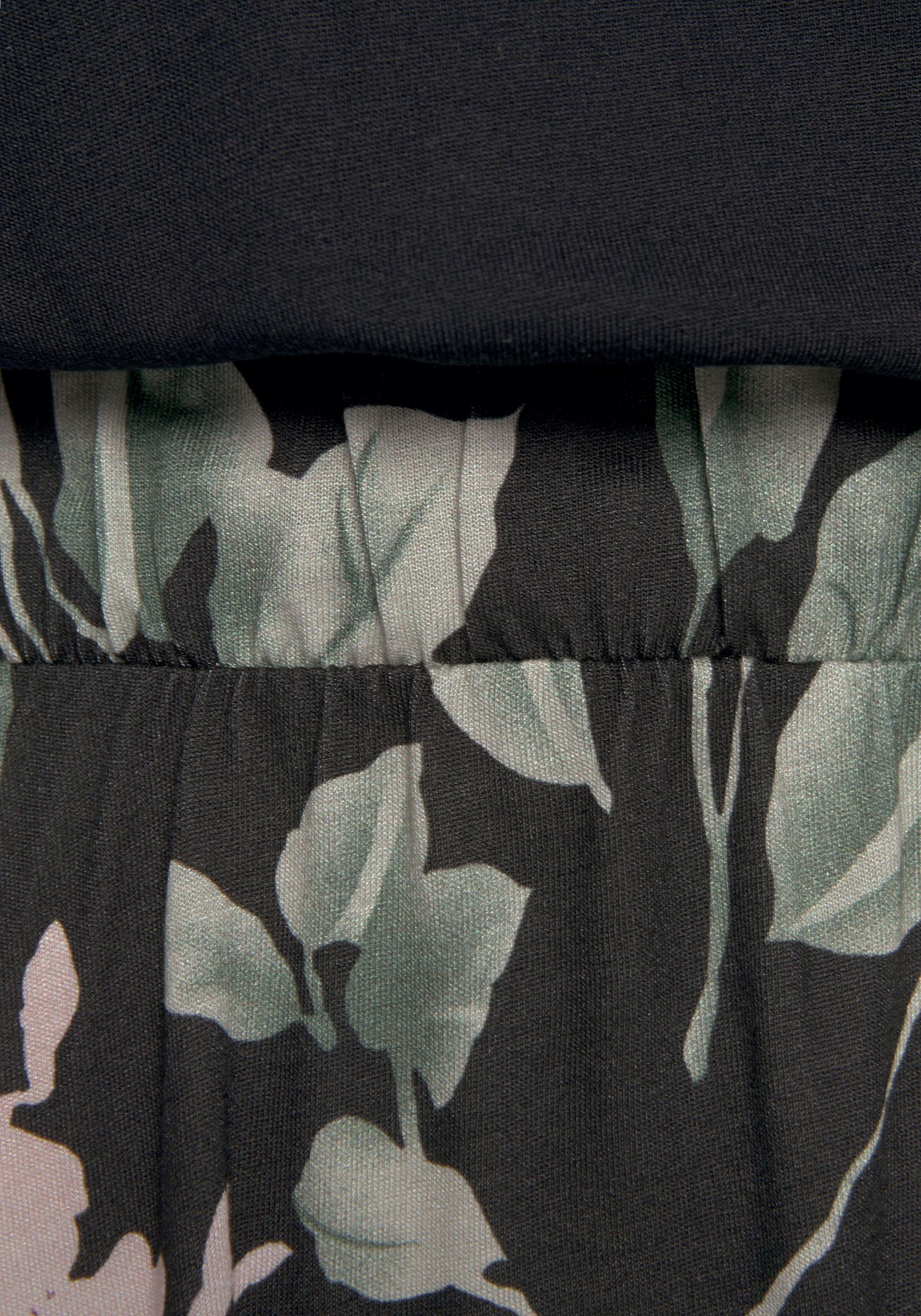 Buffalo Jerseyjurk met paperbag stijl tailleband en bedrukte rok, korte zomerjurk, strandjurk