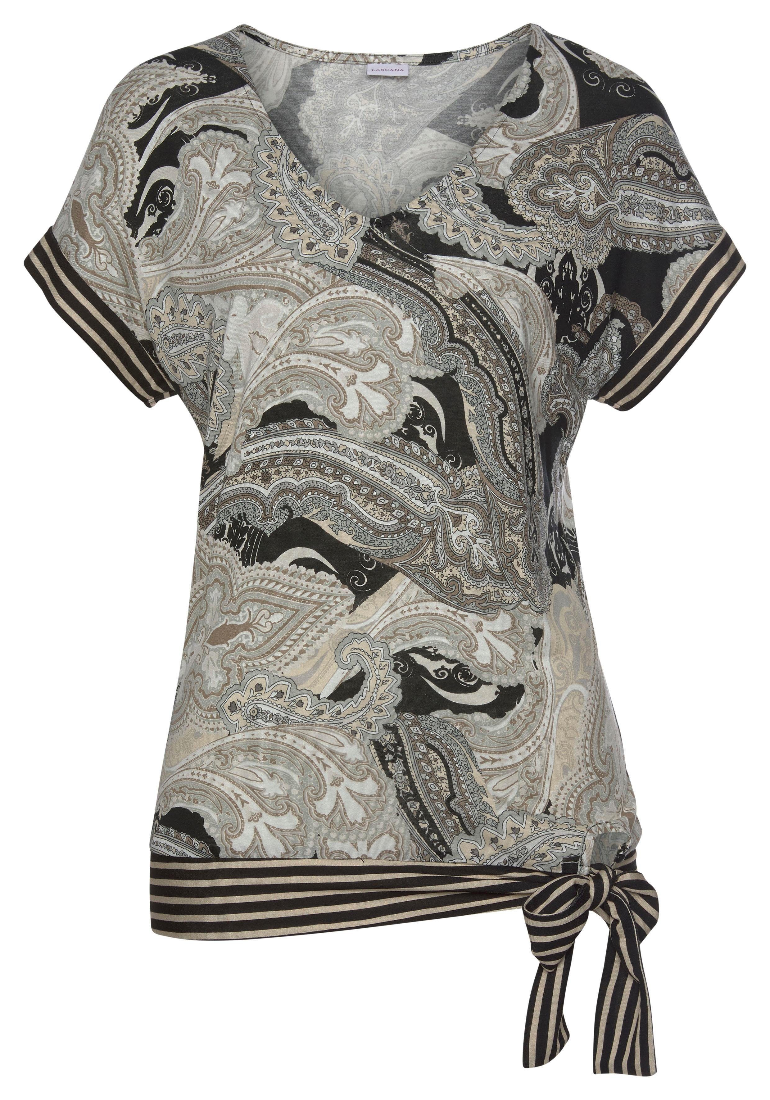 Lascana Shirt met korte mouwen met paisley print en strikdetail, v-hals, blouseshirt