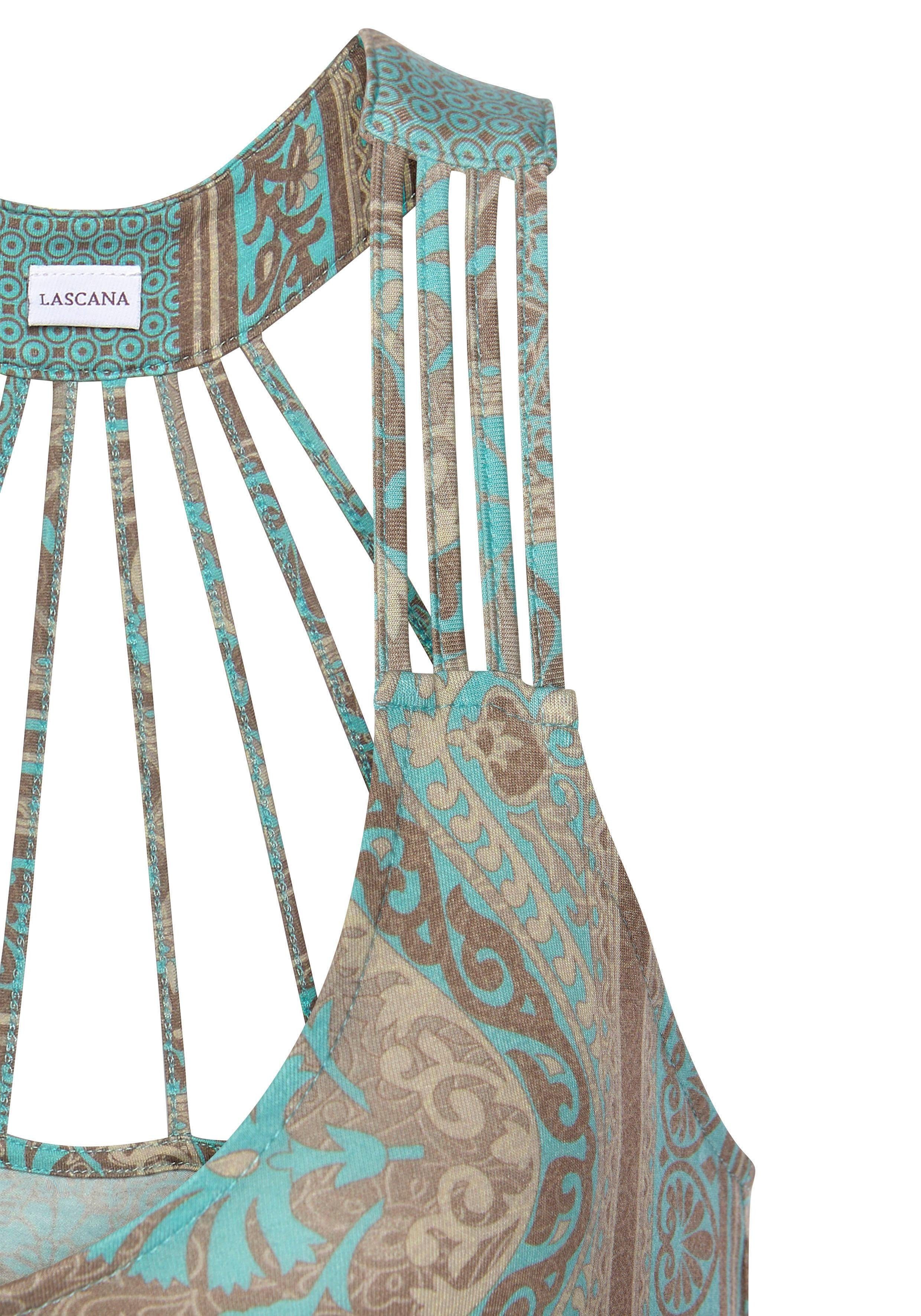 Lascana Strandjurk met prachtige rug, zomerjurk met all-over print, mini jurk