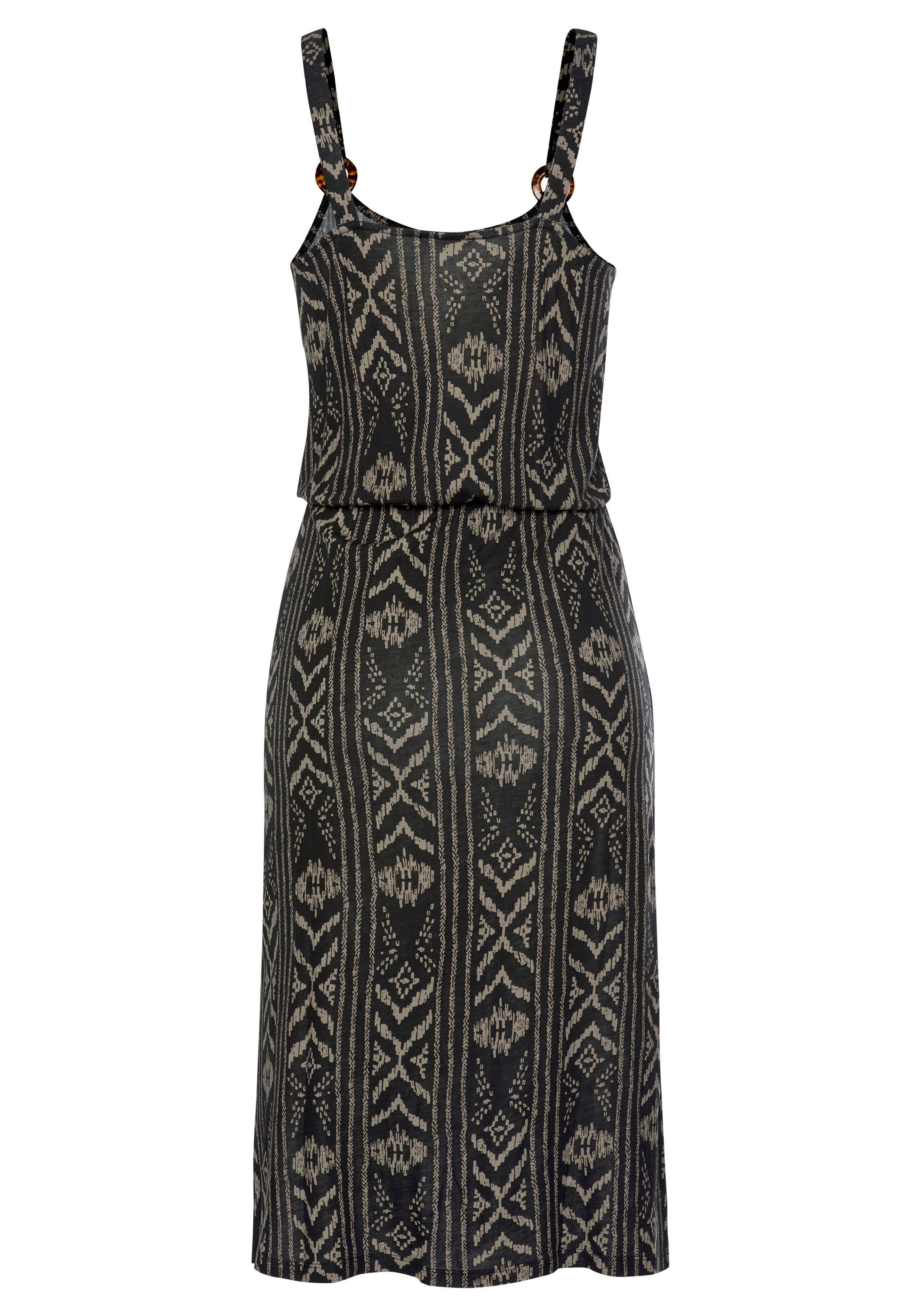 Lascana Jerseyjurk met ring details op de schouderbandjes, zomerjurk met all-over print, strandjurk
