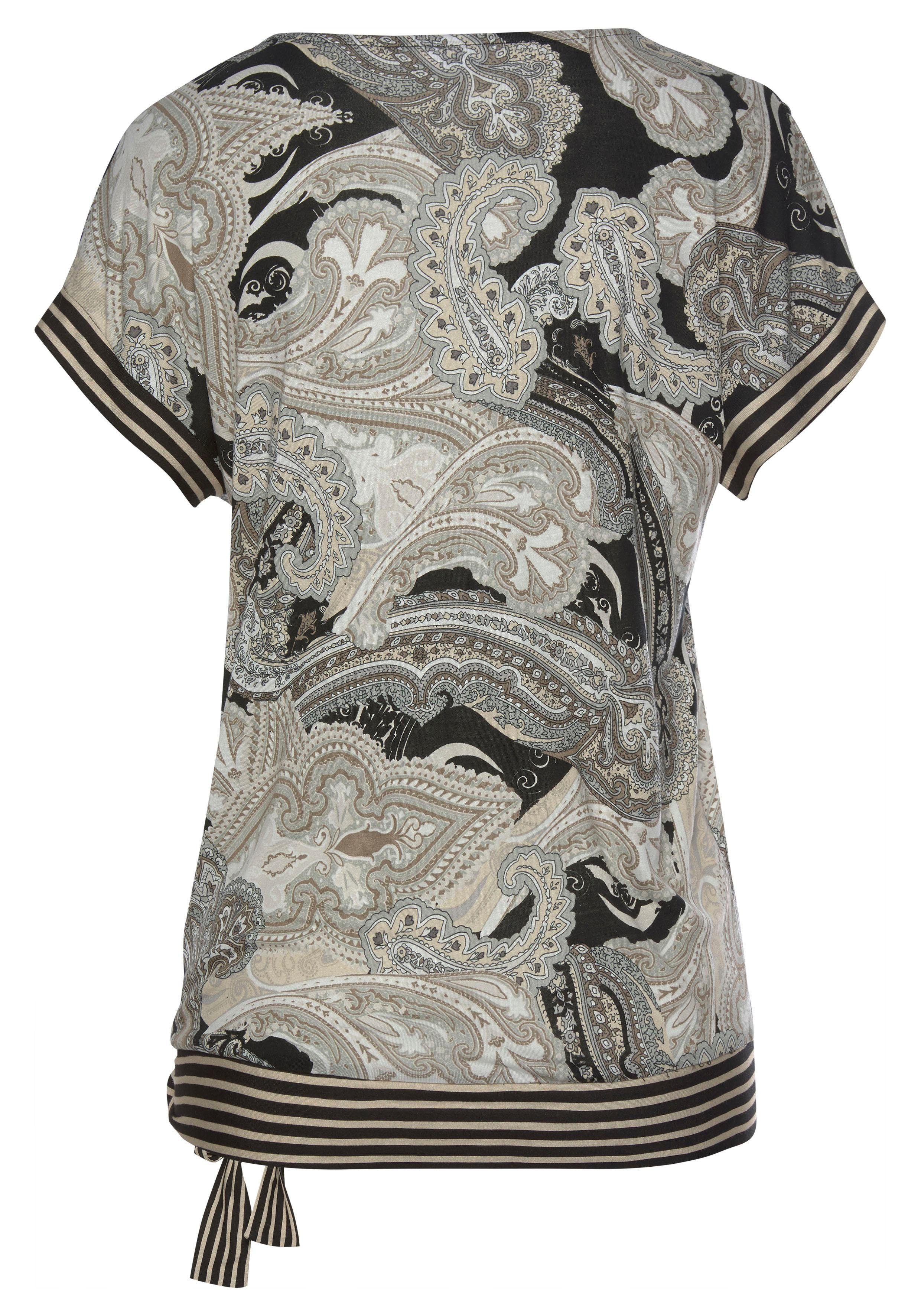 Lascana Shirt met korte mouwen met paisley print en strikdetail, v-hals, blouseshirt