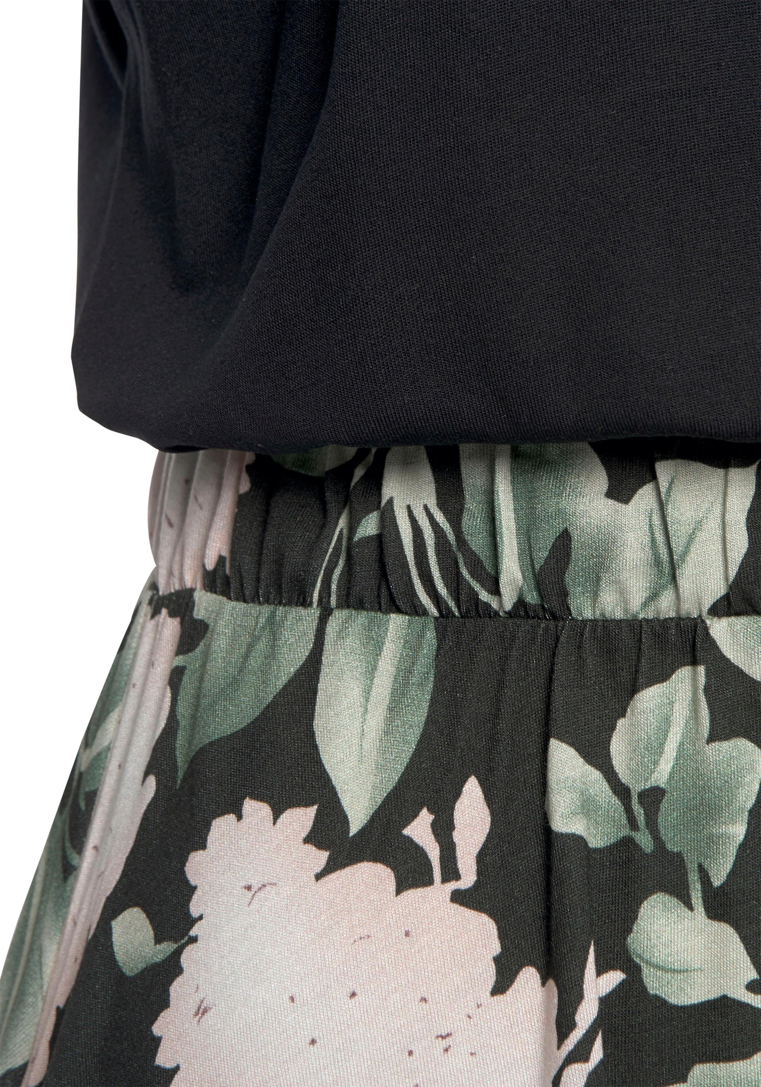 Buffalo Jerseyjurk met paperbag stijl tailleband en bedrukte rok, korte zomerjurk, strandjurk