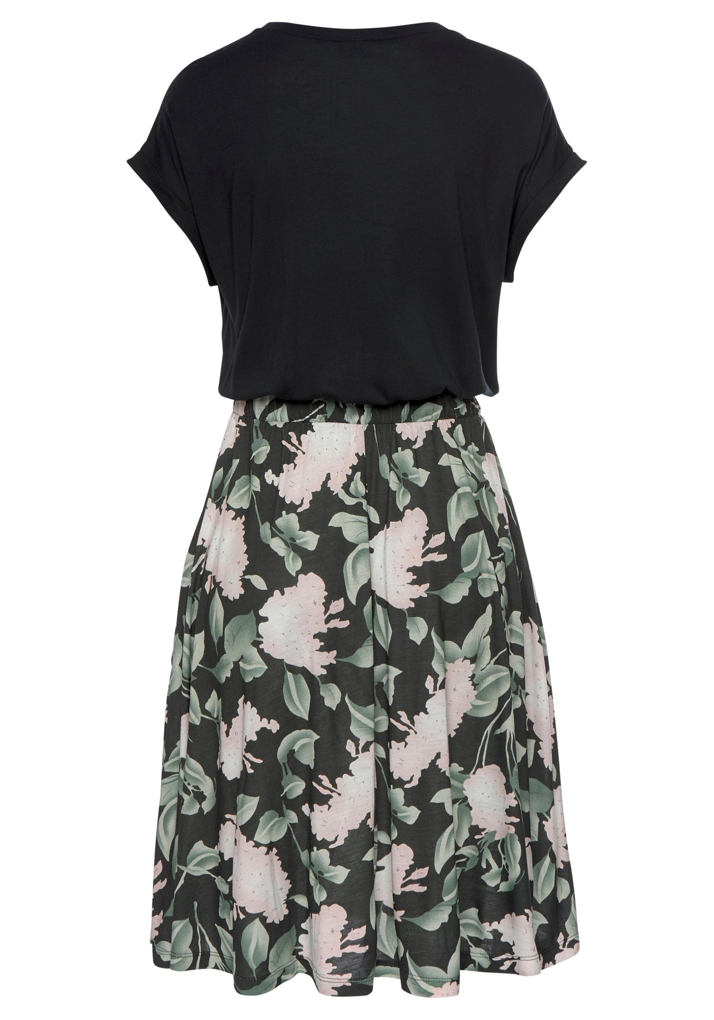 Buffalo Jerseyjurk met paperbag stijl tailleband en bedrukte rok, korte zomerjurk, strandjurk
