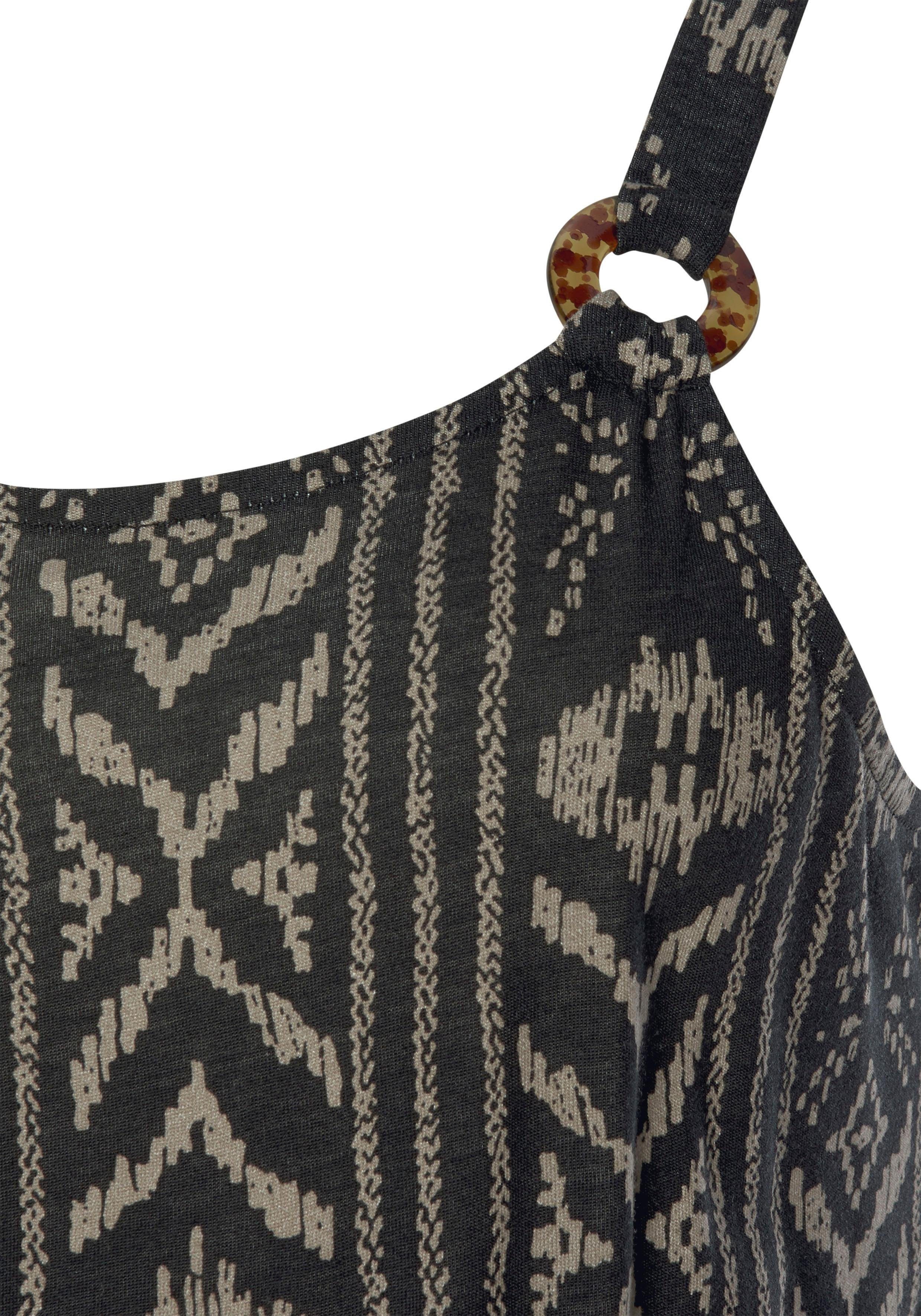 Lascana Jerseyjurk met ring details op de schouderbandjes, zomerjurk met all-over print, strandjurk